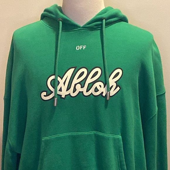 Off-White Off-White Oversize Football Logo Graphic Hoodie in Green (M) Size US M / EU 48-50 / 2 - 2 Thumbnail