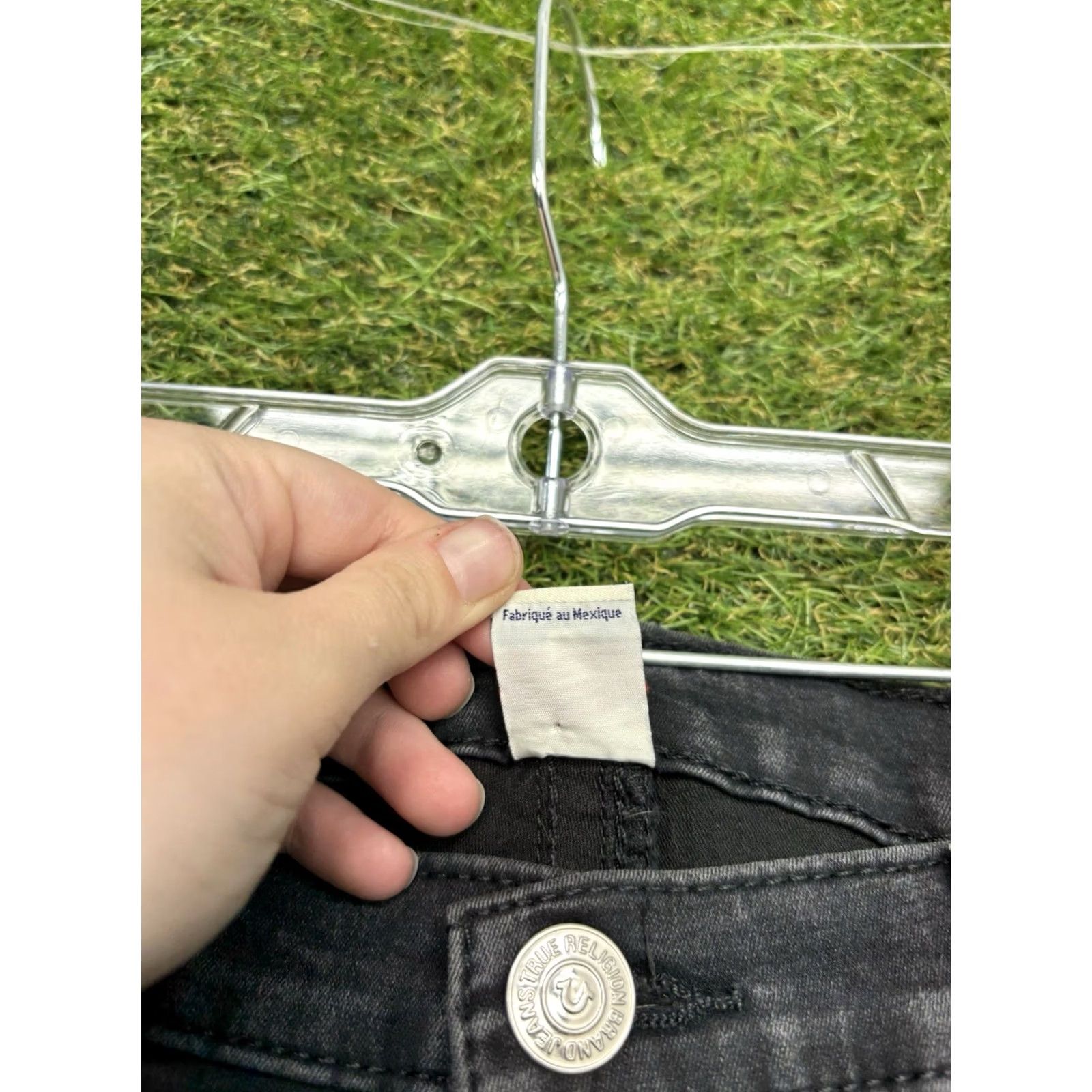 True Religion True Religion Jeans Womens 32 Black Halle Crystal Skinny Distressed Mid Rise Ankle Zip 5-Pocket Dark Wash World Tour Halle Womens Slim Jeans Size 24" / US 00 / IT 34 - 4 Thumbnail