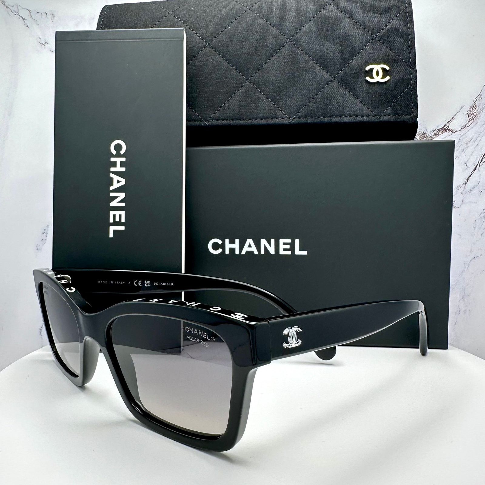 New Chanel Sunglasses Black Polarized CHANEL Letter Top Logo