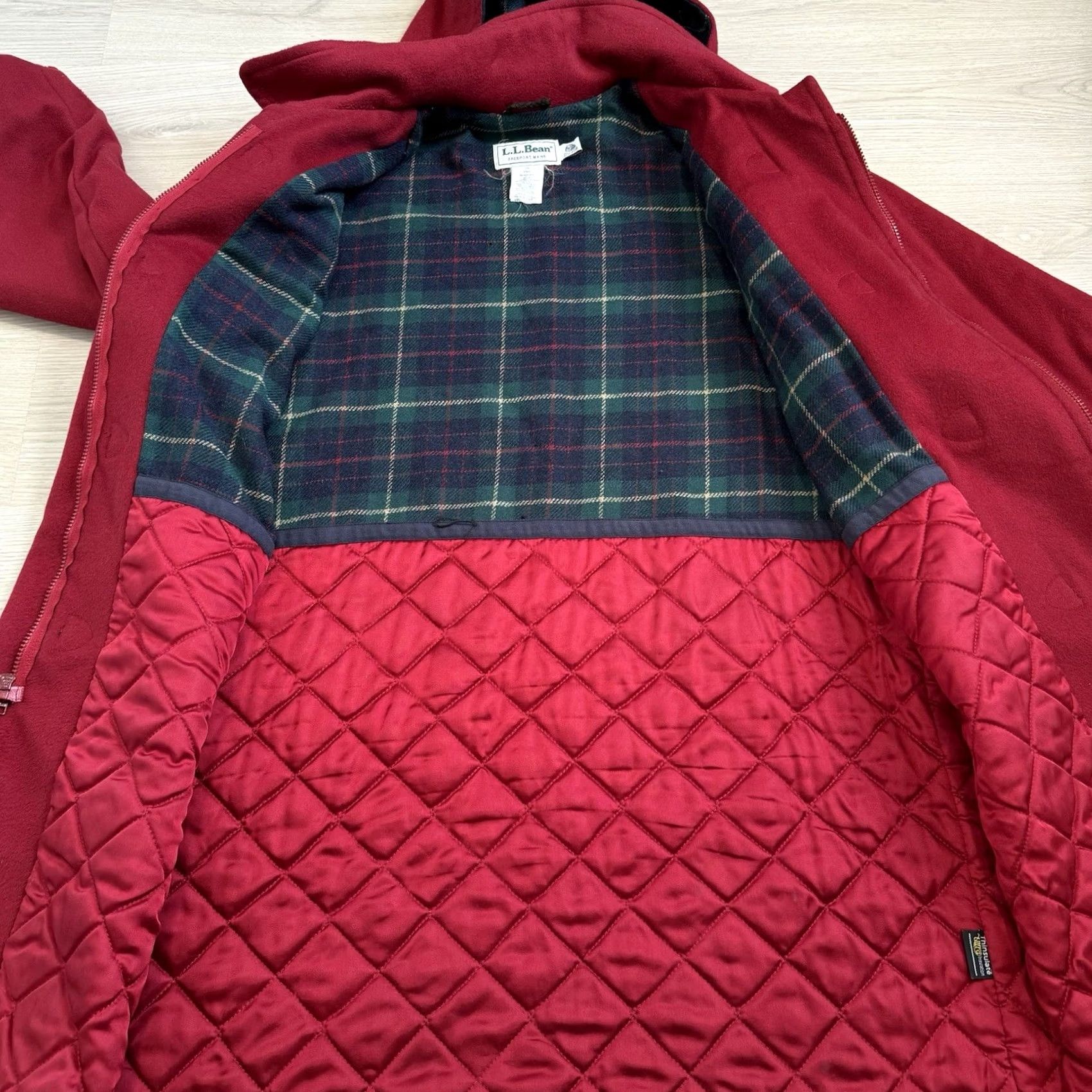 Vintage VINTAGE L.L. Bean Duffel Coat Jacket Women’s Long Red Lambswool Hooded Plaid Lined Toggle Size 3XL / US 20-22 - 6 Thumbnail