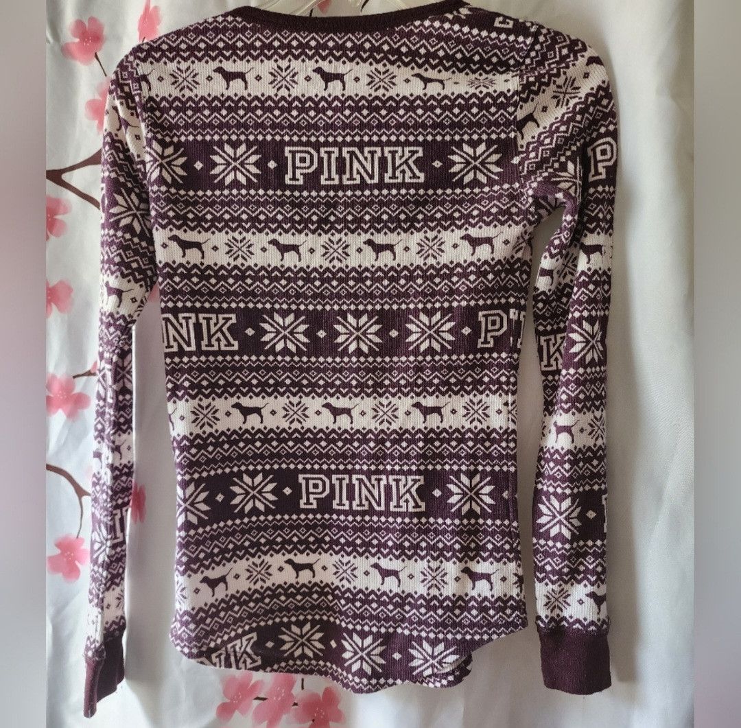 Victoria's Secret Victoria's Secret PINK Thermal Holiday Dog Burgundy LS PJ XS Size XS / US 0-2 / IT 36-38 - 4 Thumbnail
