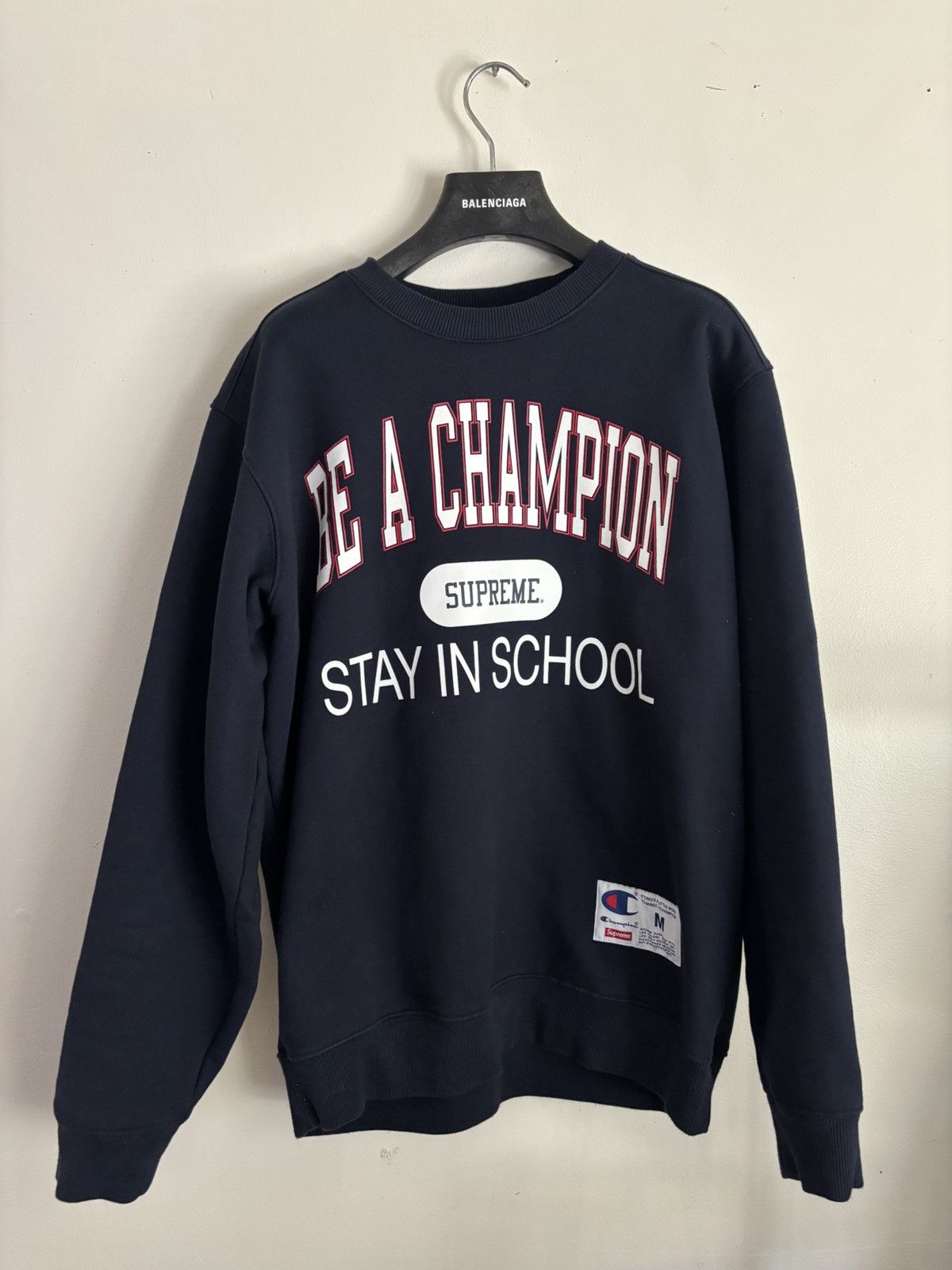 Champion x Supreme Stay in School Sweatshirt Navy Blue