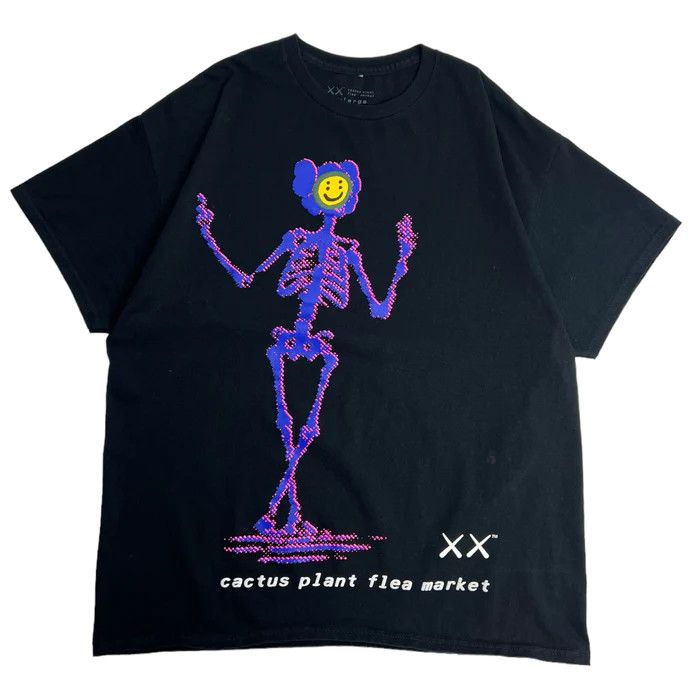 Kaws KAWS X CACTUS PLANT FLEA MARKET SKELETON T-SHIRT BLACK | Grailed