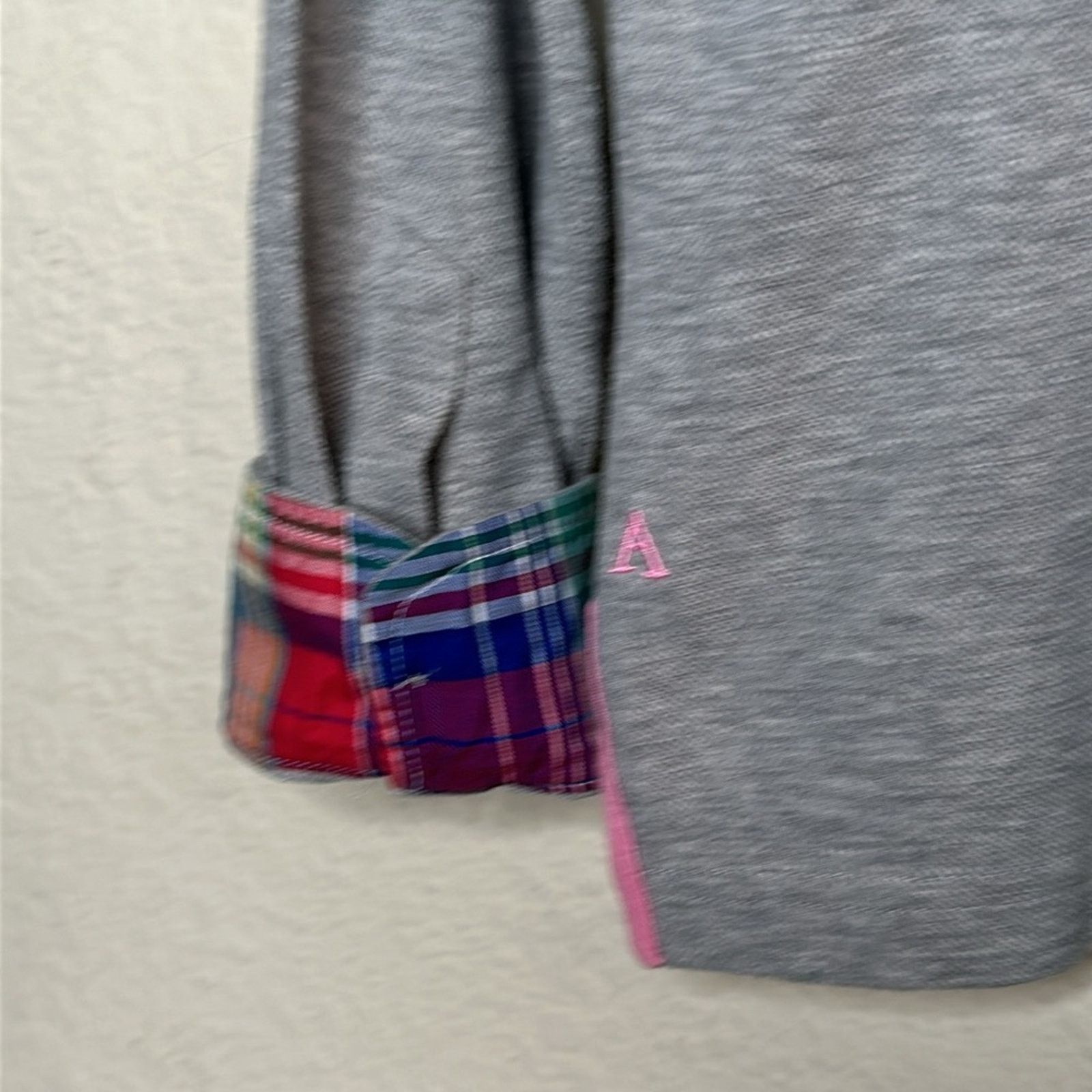 Other VICOMTE A. Grey Pink Plaid Contrast Long Sleeve Polo MED Size US M / EU 48-50 / 2 - 6 Thumbnail