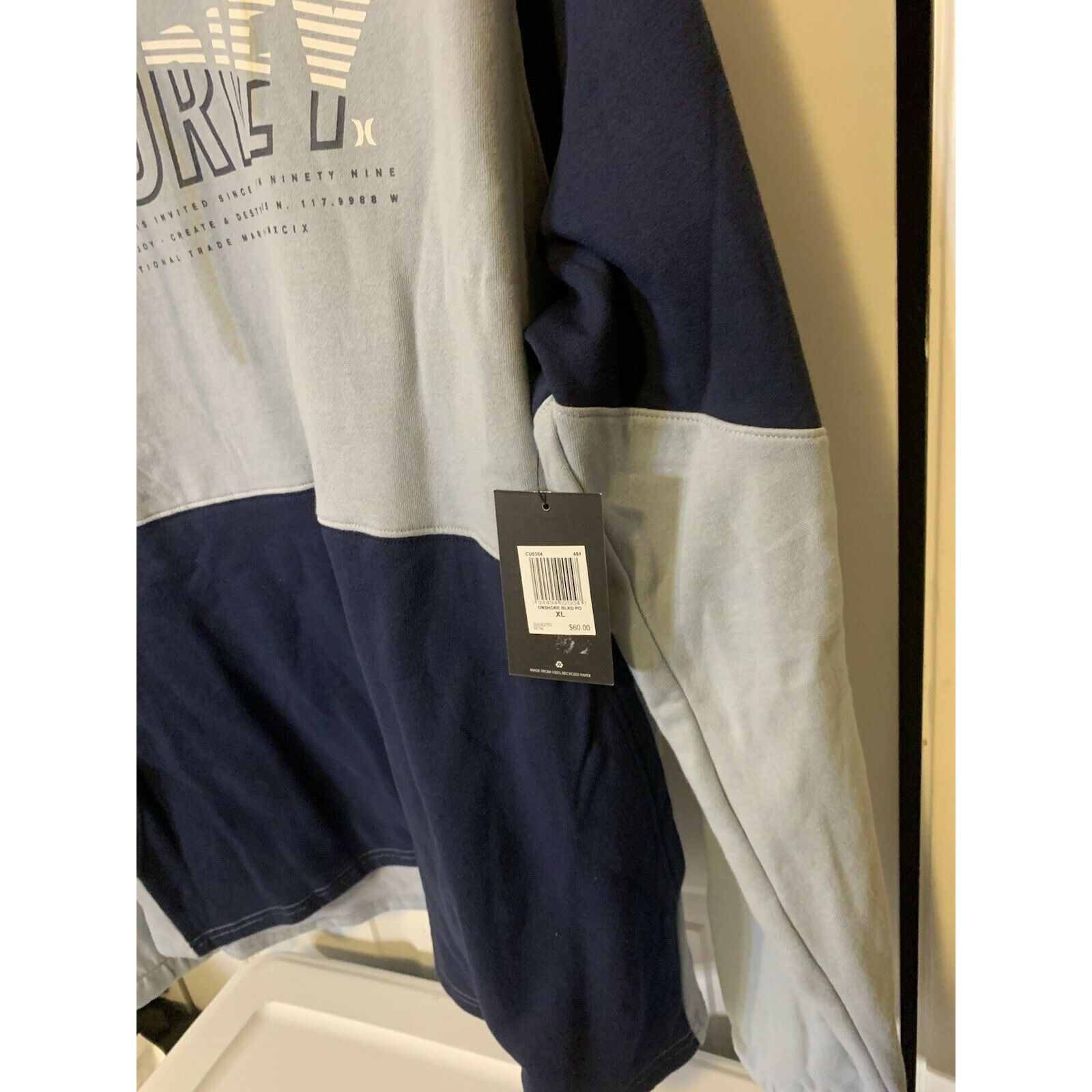 Hurley New Hurley Men's Sz XL Blue Gray Color Block Pullover Hoodie Size US XL / EU 56 / 4 - 5 Thumbnail
