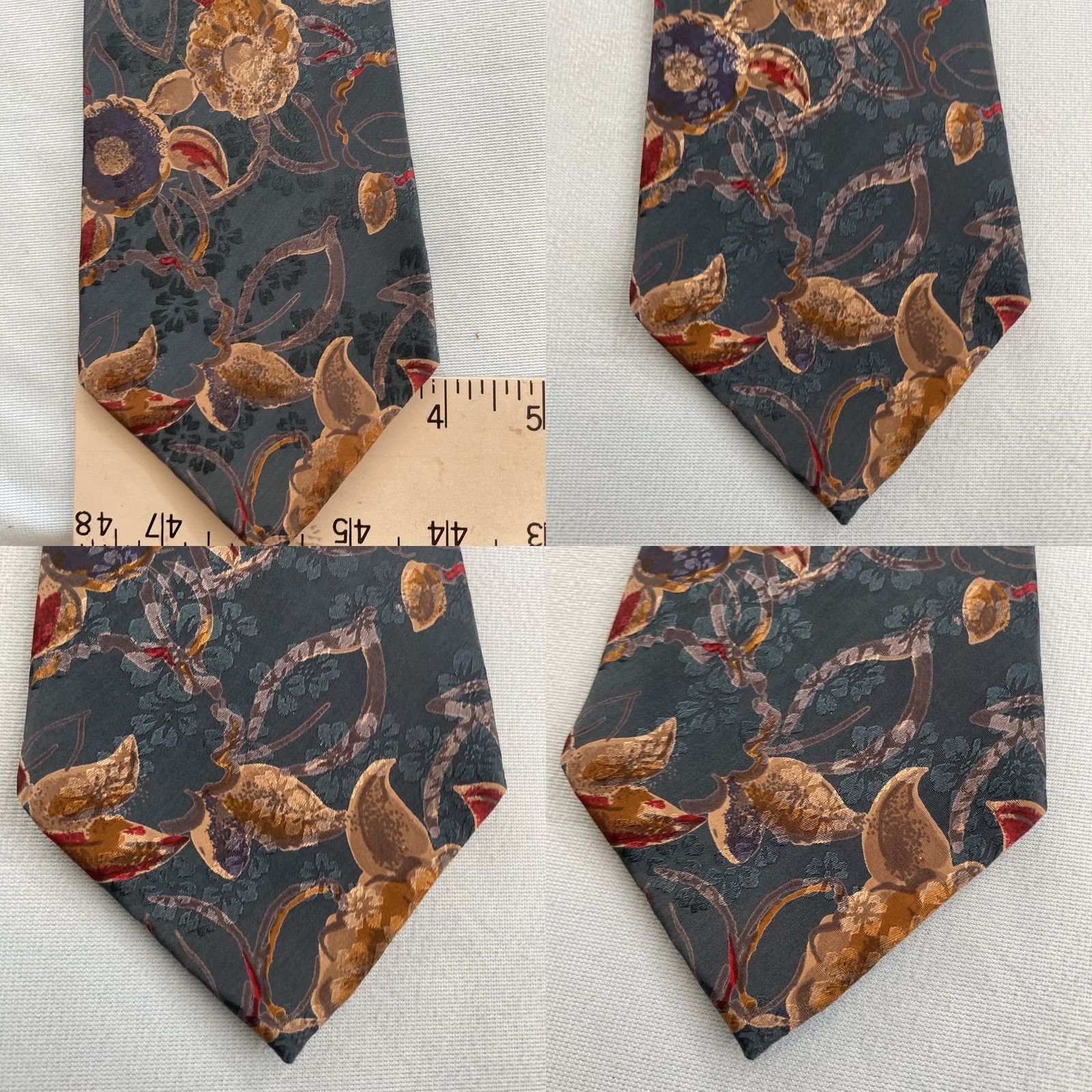 Vintage vtg 90s Silk Tie Hand Made Shiny Foulard Baroque Mob Boss Floral Blue Cream 4x58 Necktie Mens Vintage Designer Silk Capstone Size ONE SIZE - 8 Thumbnail