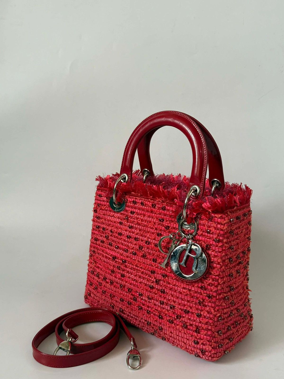 Dior Christian Dior 2012 Tweed Fringe Rhinestone Lady Dior Bag Size ONE SIZE - 3 Thumbnail