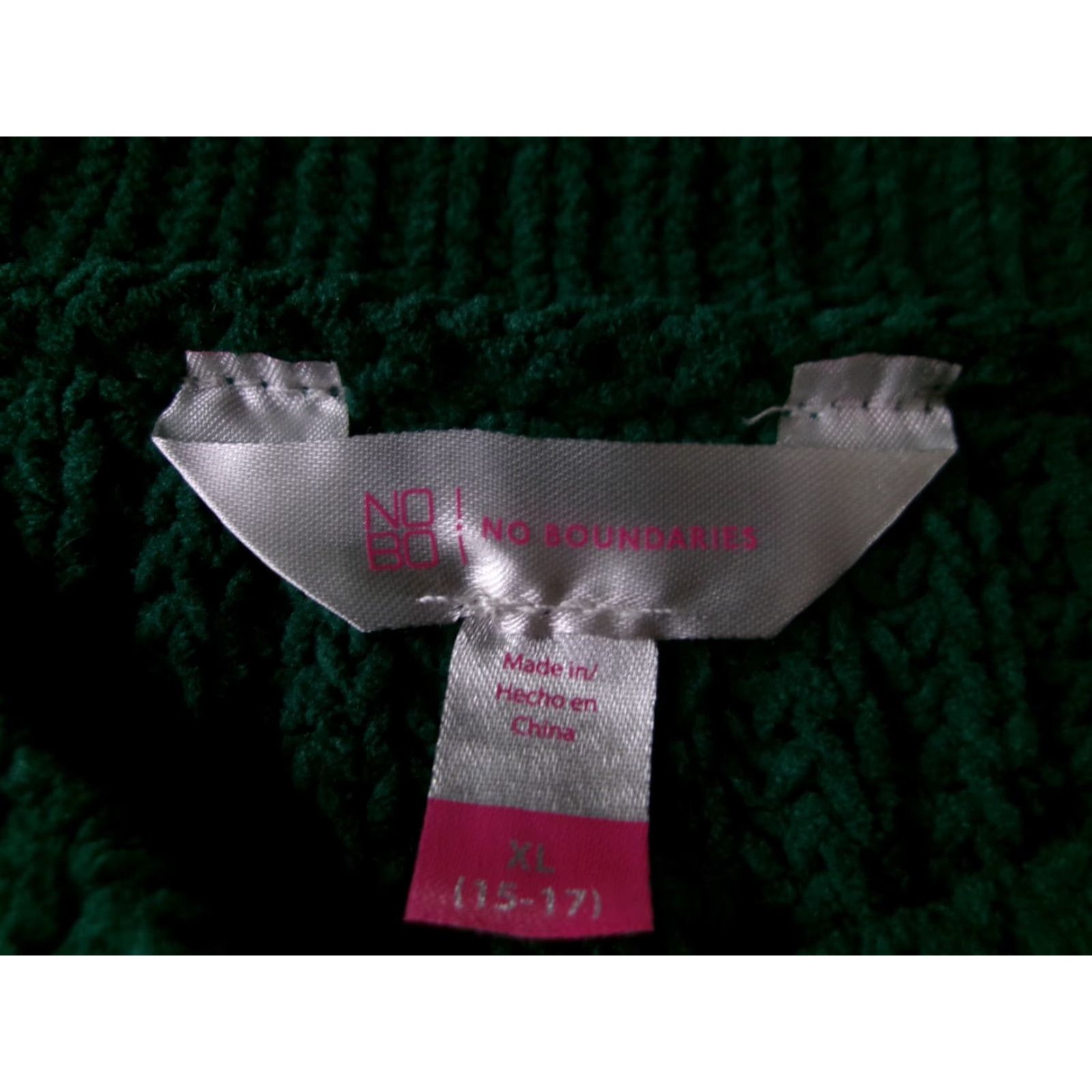 Vintage No Boundaries Sweater Women XL Green Knit Crew Neck Long Sleeve Cropped Pullover 90s Class Preppy Casual Size XL / US 12-14 / IT 48-50 - 6 Thumbnail