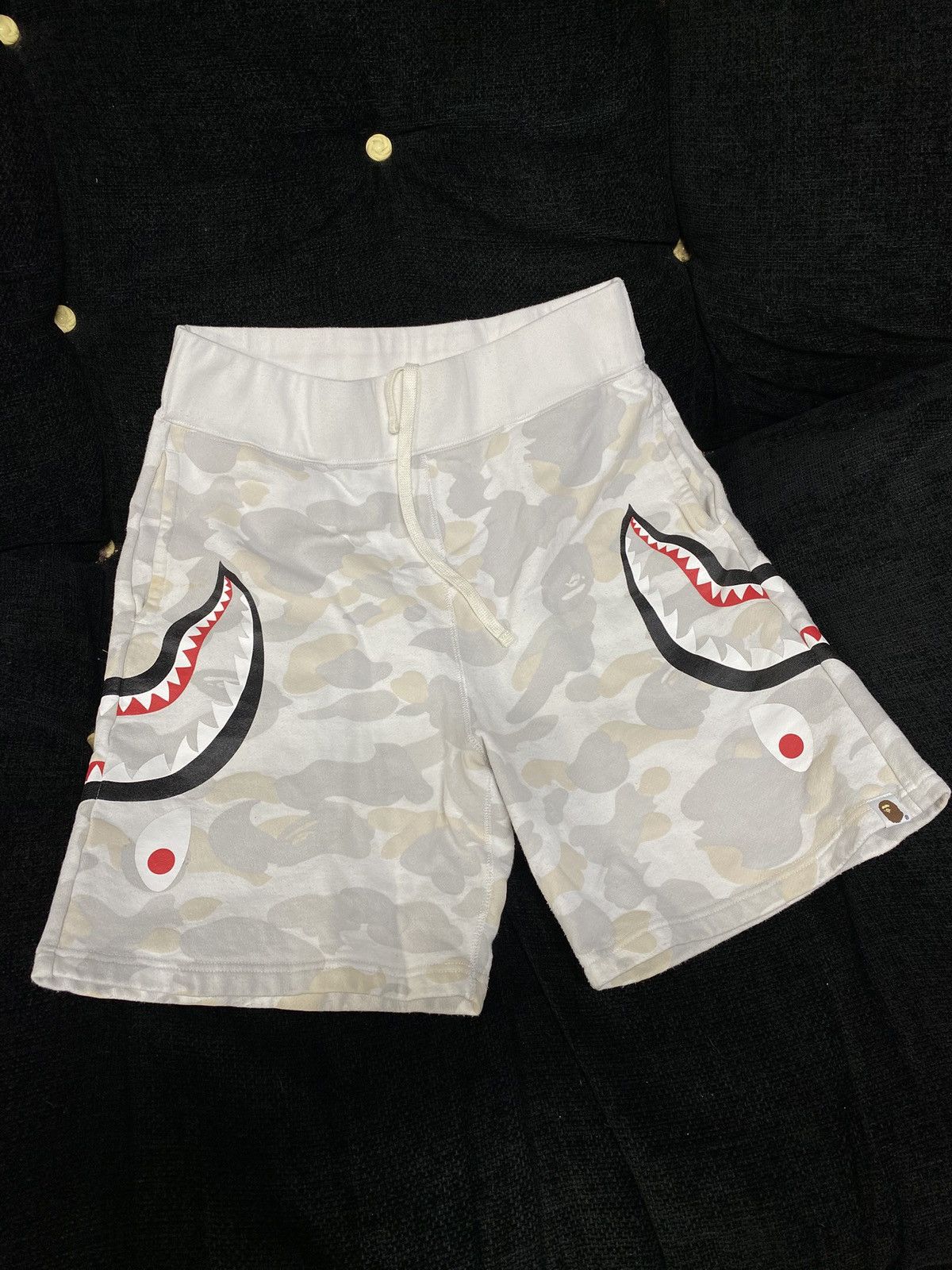 A Bathing Ape White Camo Bape Glow Camo Sweat Shorts Small