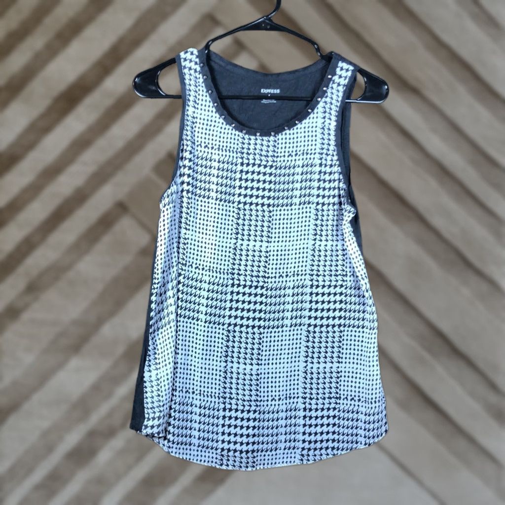 Express Express Womens Tank White Black Pattern Scoop Neck Sheer Small Size S / US 4 / IT 40 - 1 Thumbnail