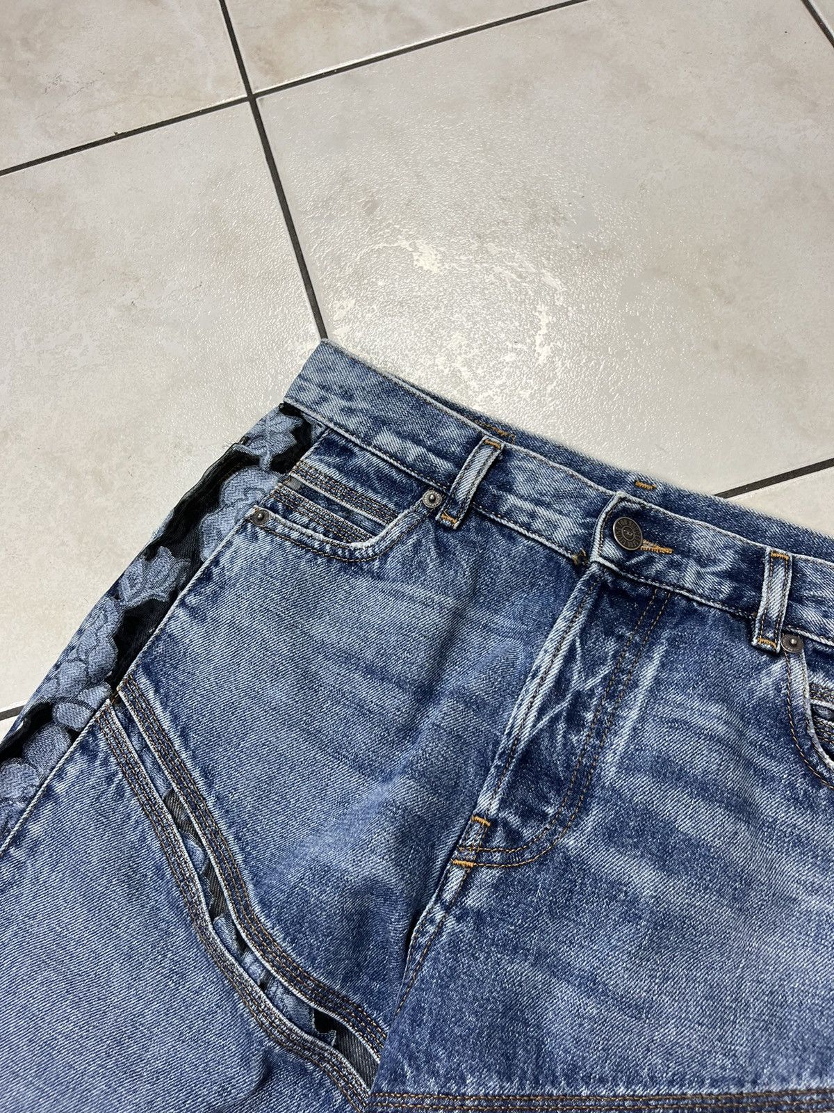 Designer × Diesel Diesel D-Pilut mesh stripe jeans pants washed distressed Size 28" / US 6 / IT 42 - 13 Thumbnail