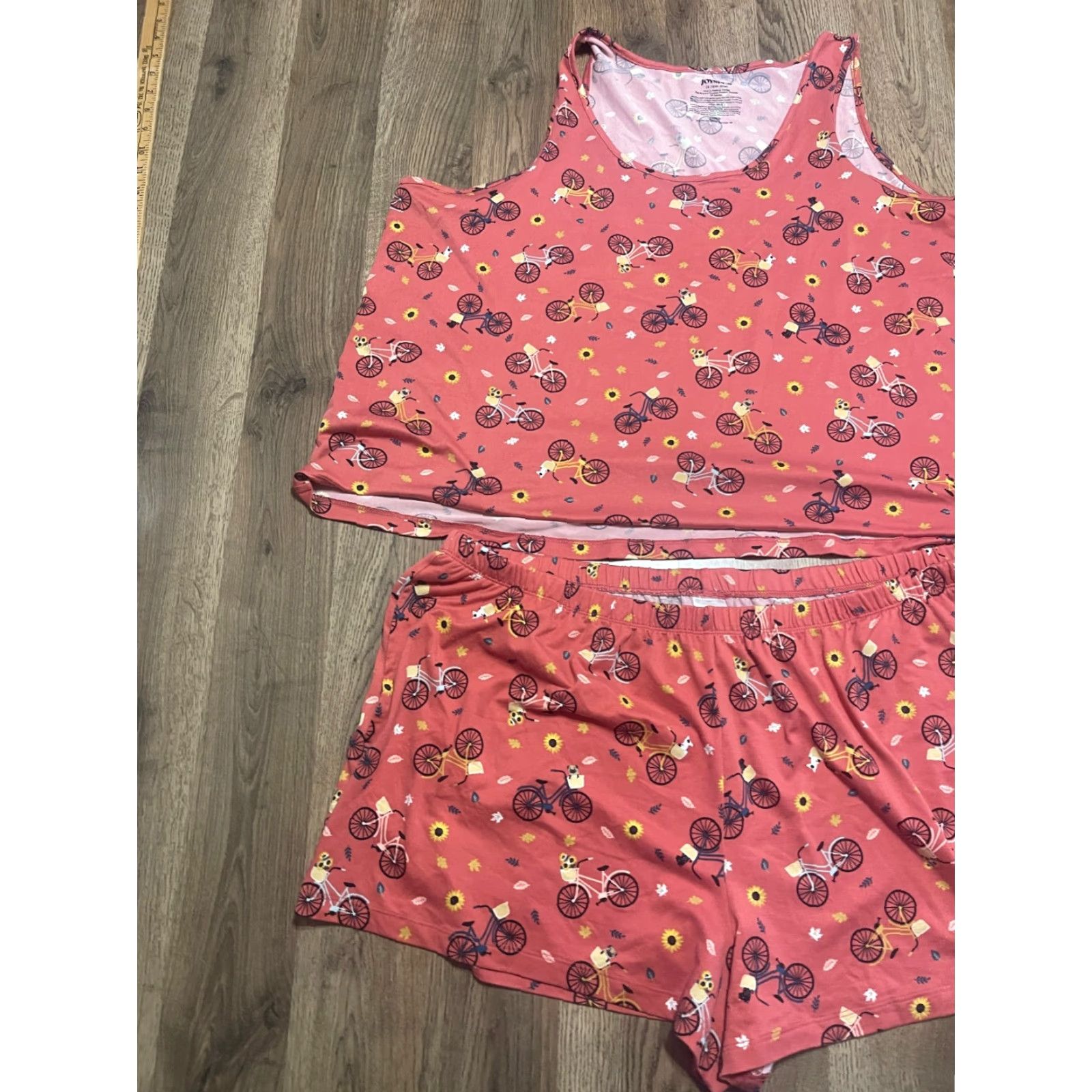 Vintage VINTAGE Joyspun PJ Set Womens 2X Pink Sunflowers Bikes Leaves Tank Top & Shorts Size XXL / US 16-18 / IT 52-54 - 3 Thumbnail
