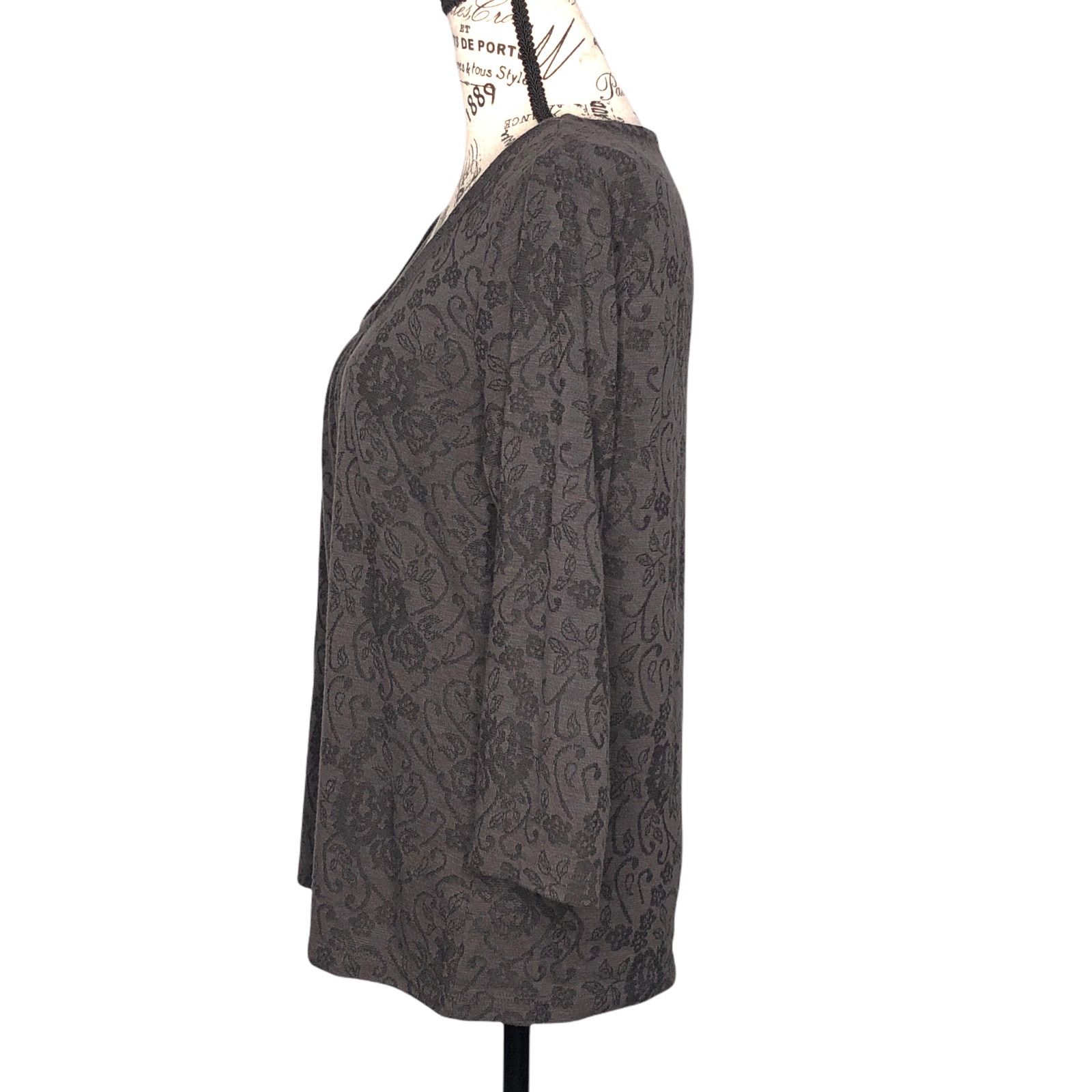 Coldwater Creek Floral Patterned Medium Weight 3/4 Sleeve Knit Top Size M / US 6-8 / IT 42-44 - 3 Thumbnail