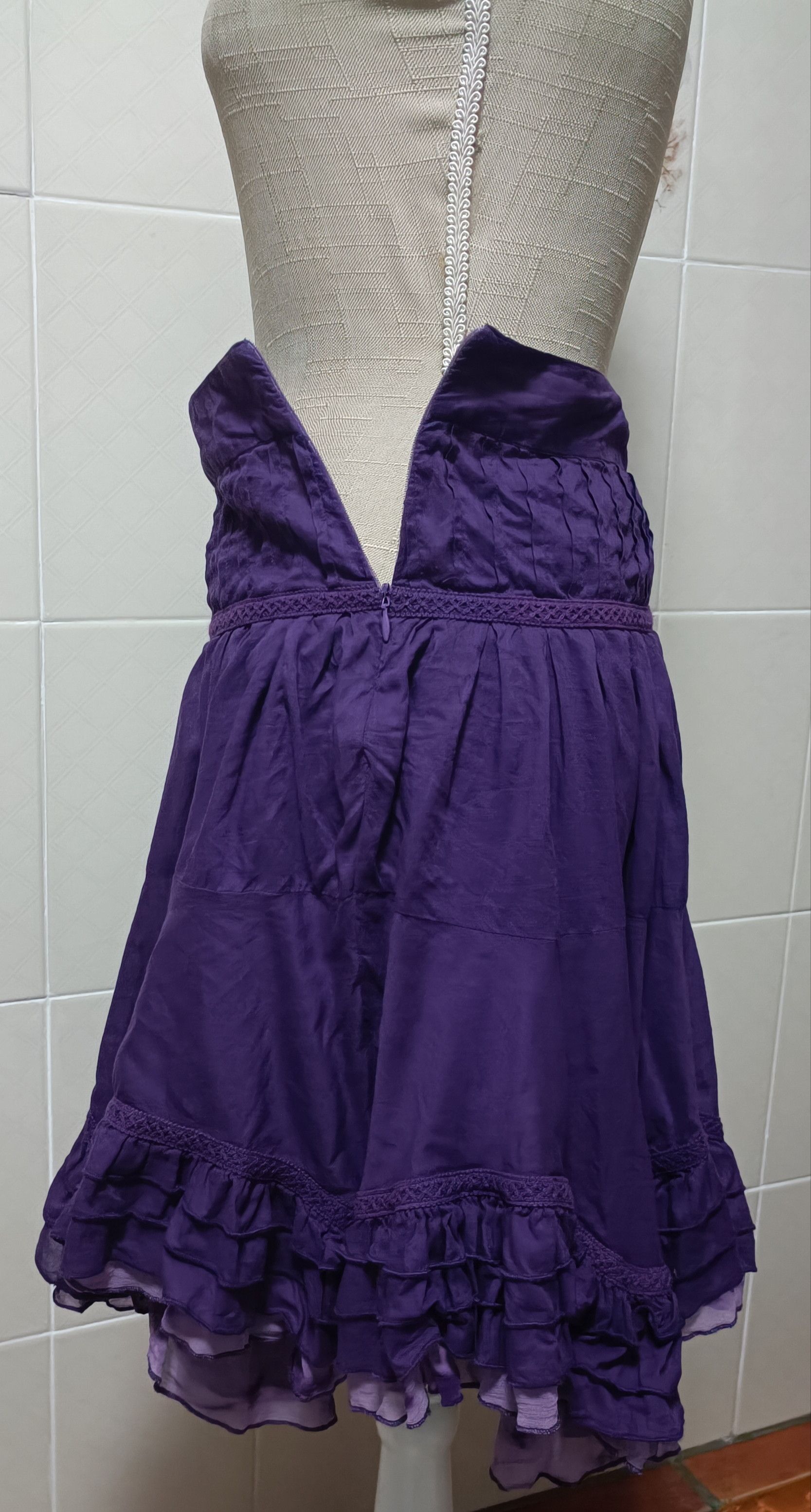 Jean Paul Gaultier Purple cotton skirt with silk ruffles Size 26" / US 2 / IT 38 - 4 Thumbnail