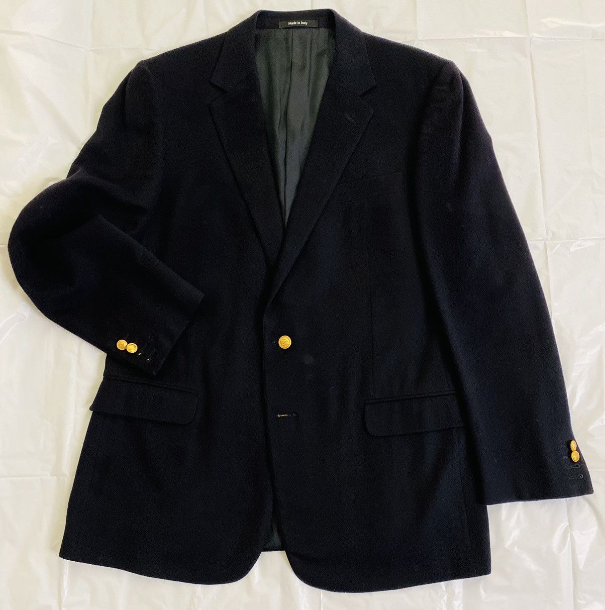 Alfred Dunhill Dunhill x Zegna 🇮🇹 Navy Cashmere Felt Brass Button Blazer 46L Size 46L - 1 Thumbnail