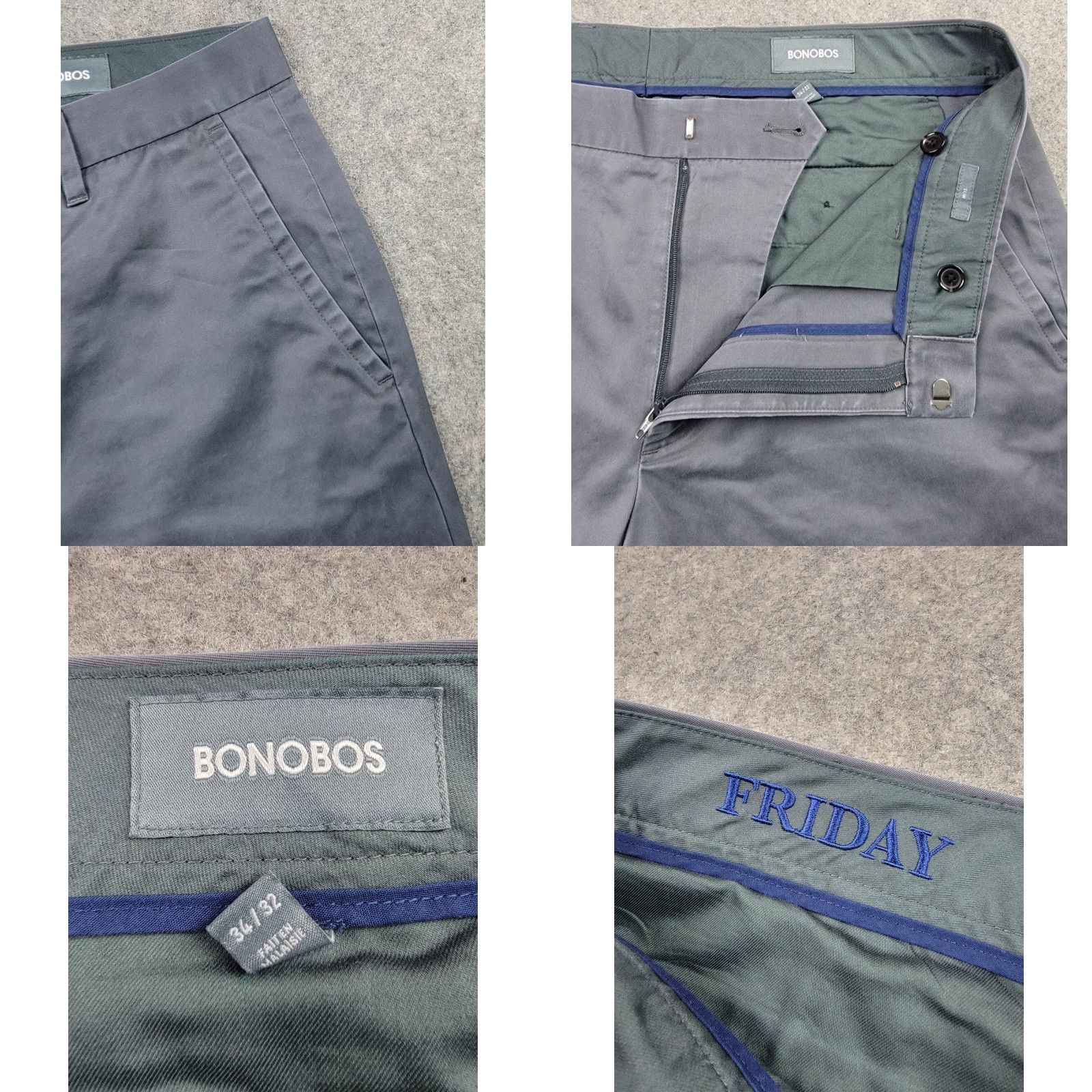 Bonobos Bonobos Friday Pants Men 34x31 Straight Leg Casual Workwear Slim Chino Gray Cotton Pocket Slash Pocket Mens Regular 34in 31in Pants Size US 34 / EU 50 - 8 Thumbnail