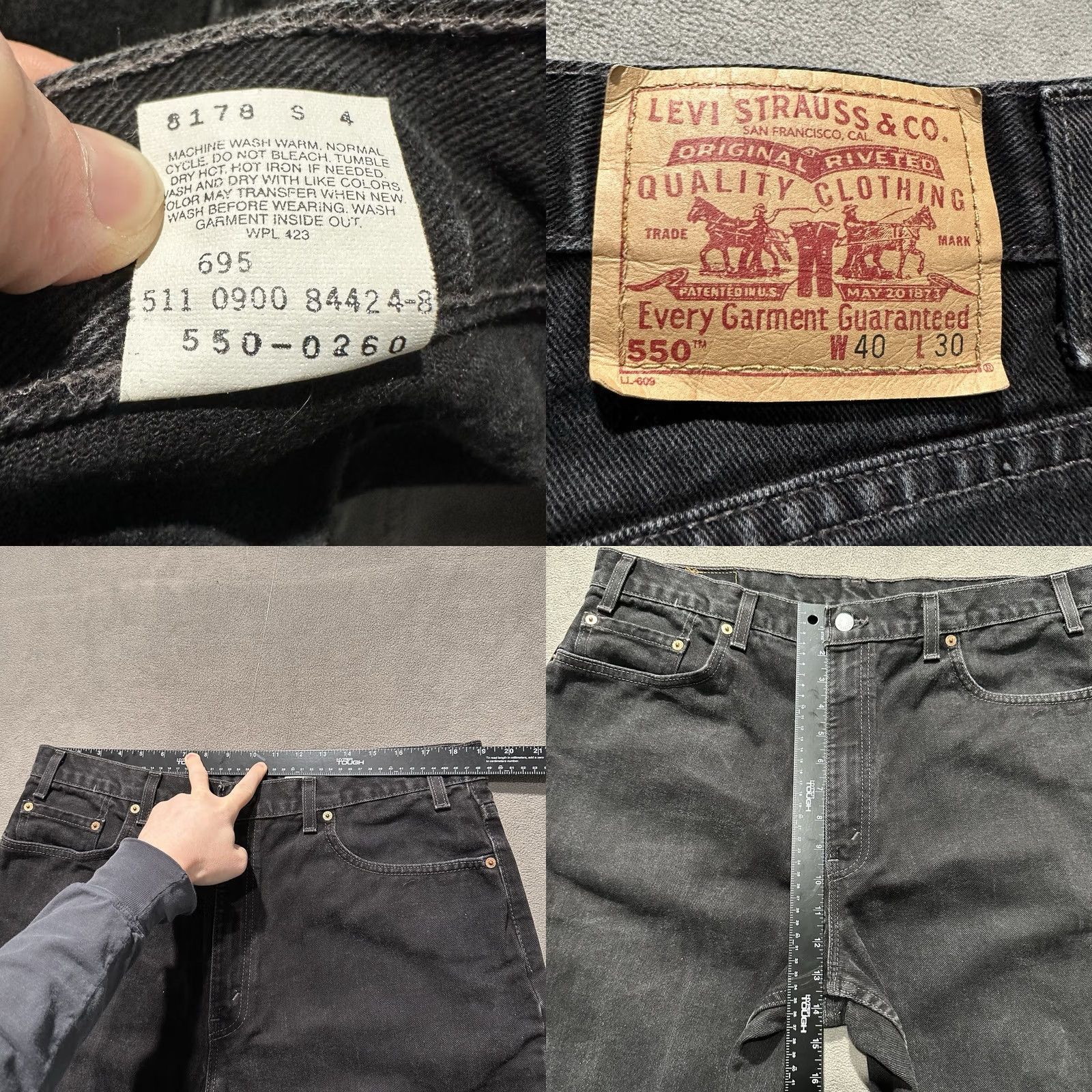 Levi's VINTAGE Levi's 550 Jeans Mens 40x30 Black Relaxed Tapered USA Denim Five-Pocket Levis 500 Series Jeans Mens Black Size US 40 / EU 56 - 8 Thumbnail