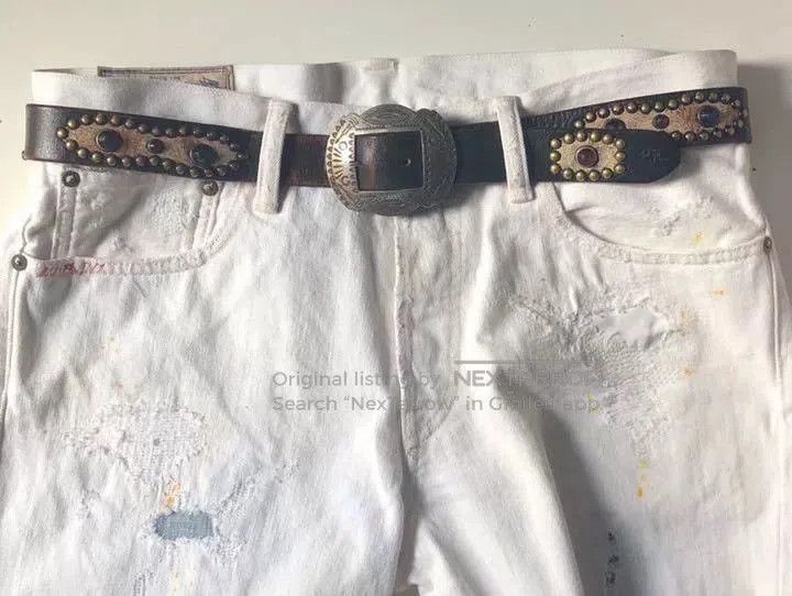 RRL Ralph Lauren Vintage Double RL Studded Leather Belt. Size ONE SIZE - 9 Thumbnail
