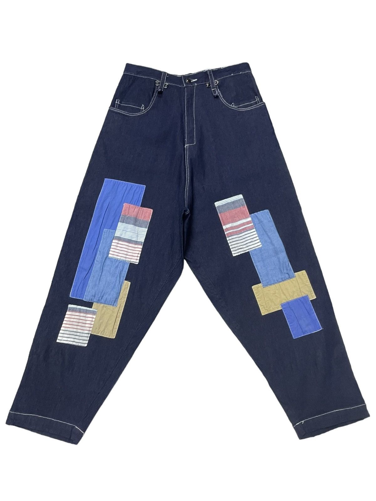 Japanese Brand × Y's for Men KMK Japan Patchwork Baggy Balloon Denim Pants Yohji Style Size US 30 / EU 46 - 2 Thumbnail