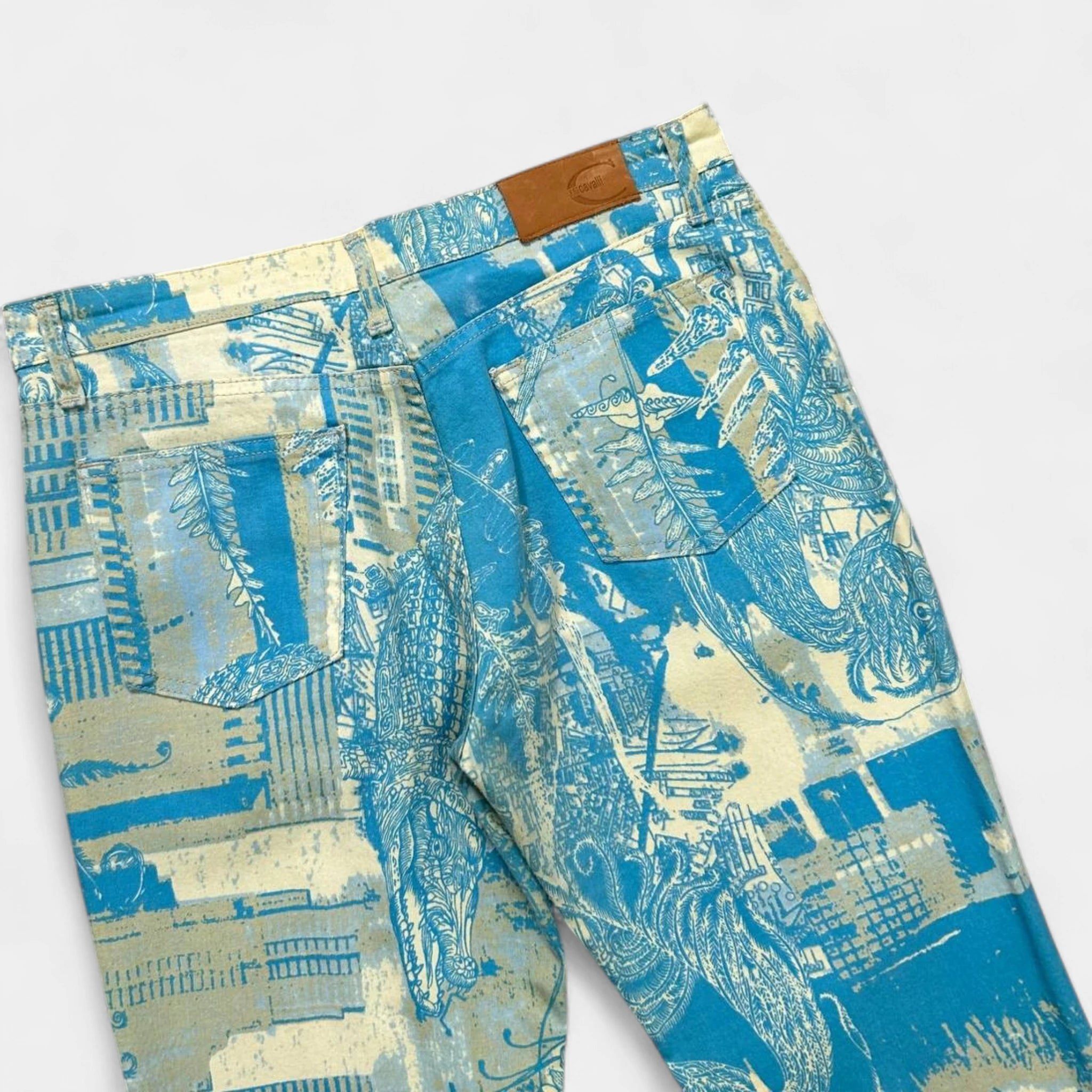Just Cavalli Just Cavalli 2000s Original Graphic Yellow Blue Flared Pants Size 24" / US 00 / IT 34 - 6 Thumbnail