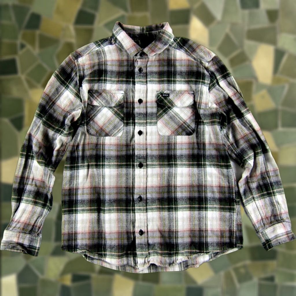 RVCA RVCA Grey Green Pink Yellow Plaid Cotton Flannel Long Sleeve Shirt Men Large Size US L / EU 52-54 / 3 - 1 Thumbnail