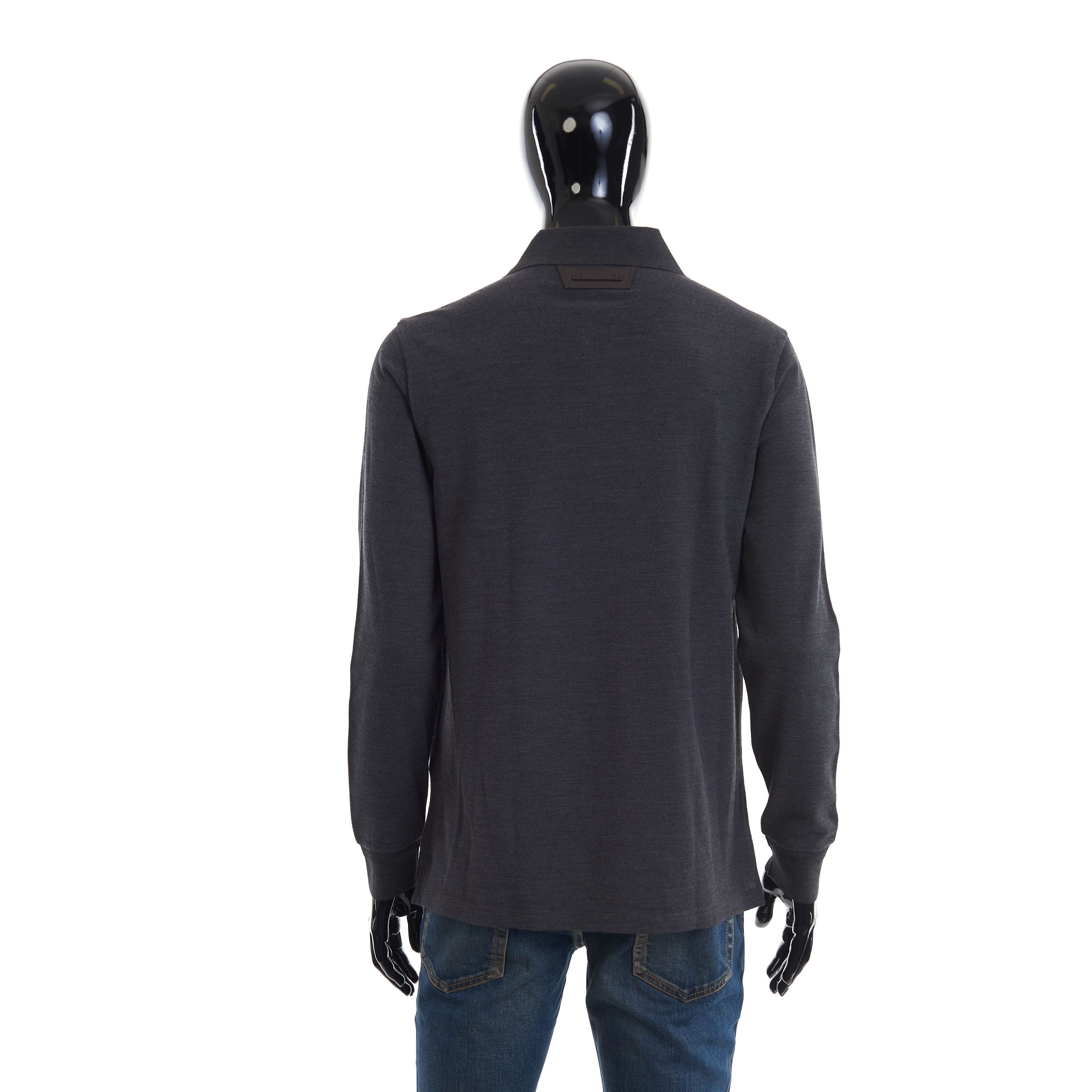 Berluti Longsleeve Polo With Leather Detail, Mulberry Silk & Wool Size US M / EU 48-50 / 2 - 6 Thumbnail