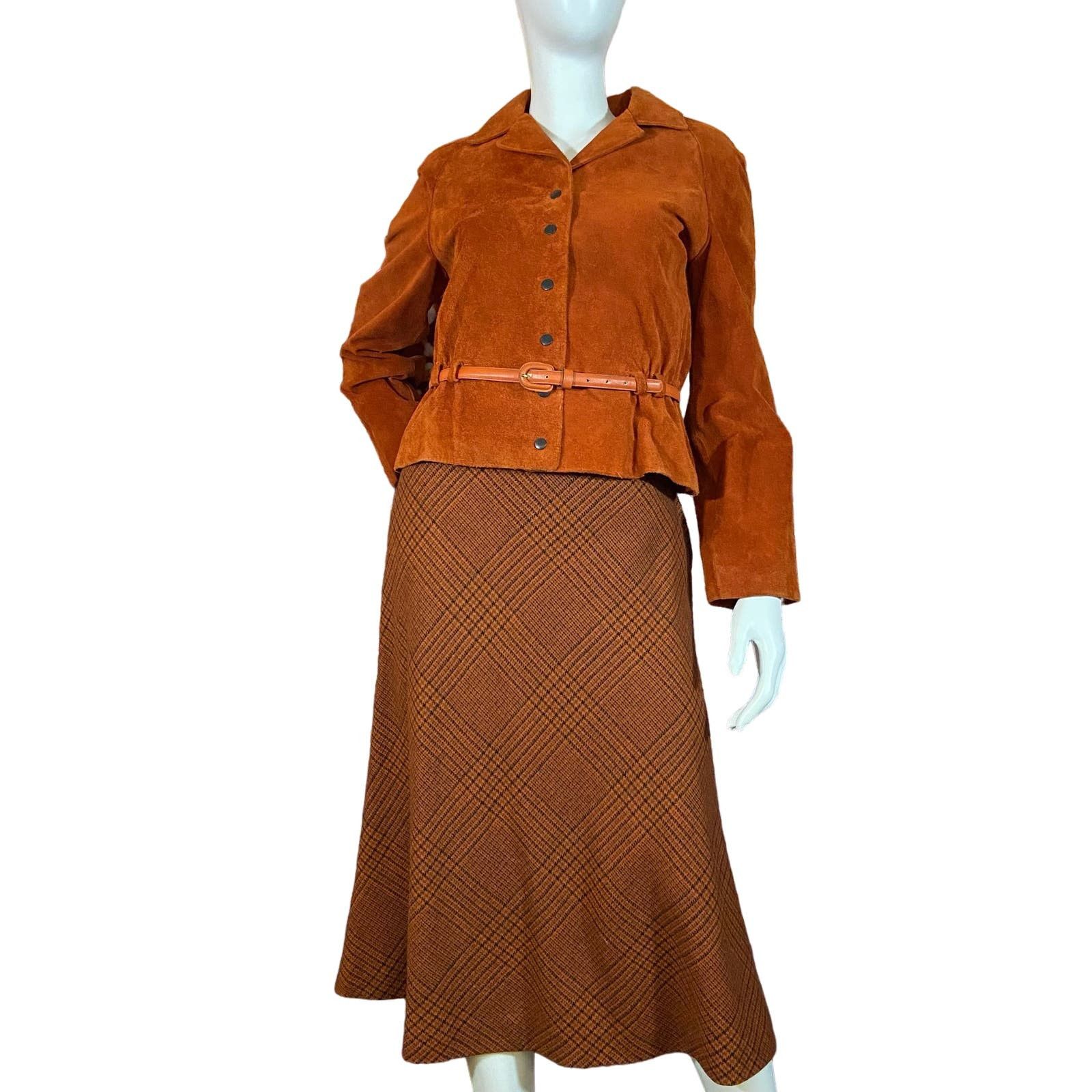 image of 70’S Vintage Anne Klein Orange Suede Jacket & Matching Skirt, Women's (Size Large)