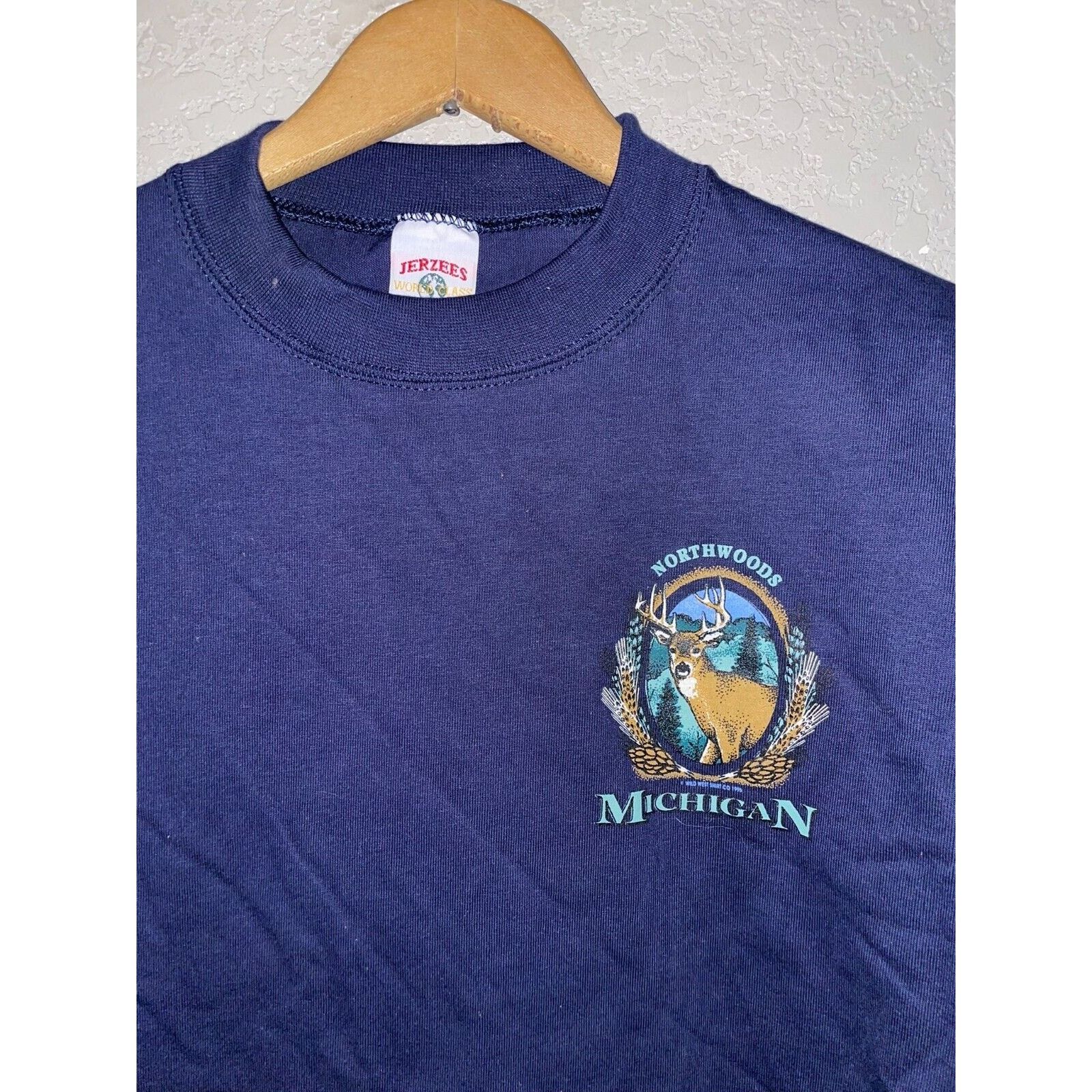 Jerzees Vintage Michigan Deer Shirt Northwoods MI Blue Tee VTG 90s L Size US L / EU 52-54 / 3 - 2 Thumbnail