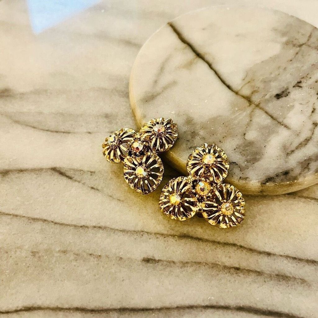 Vintage Vintage AB Crystal Earrings Clip On Gold Toned Metal Size ONE SIZE - 2 Thumbnail
