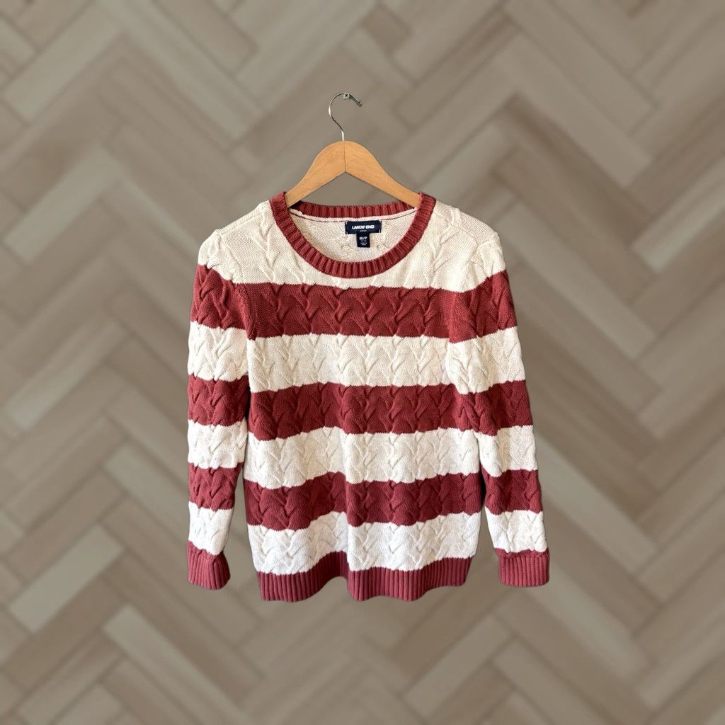 Lands' End Lands' End Womens Red Striped Knit Pullover Sweatshirt Size Medium Petite Crew Neck Size M / US 6-8 / IT 42-44 - 1 Thumbnail