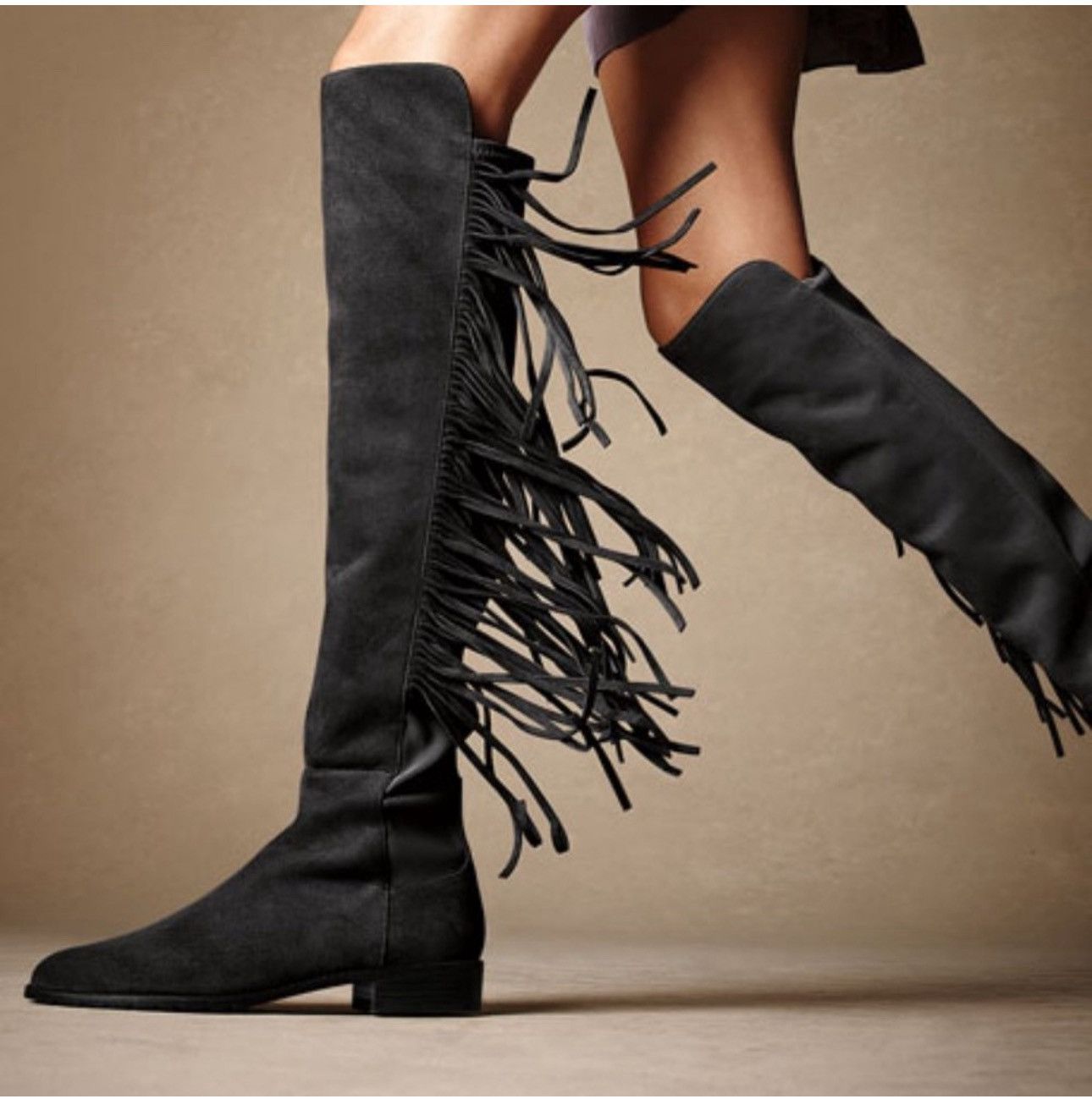 Stuart Weitzman Stuart Weitzman Mane Fringe Black Suede Over-the-Knee Boots Size US 6 / IT 36 - 1 Thumbnail