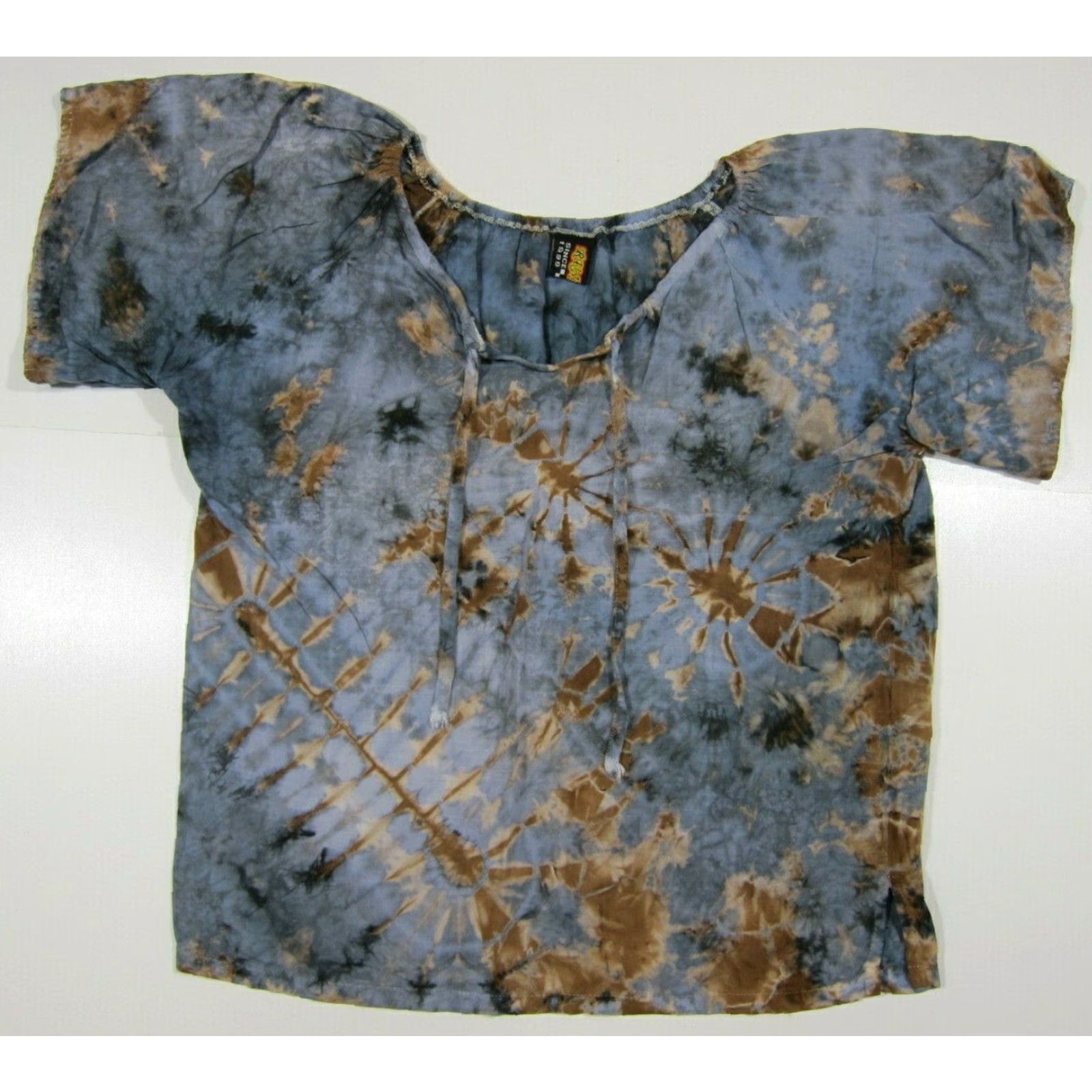 Vintage RUAY Shop 100% Rayon Blue Brown Tie Dye Tunic Blouse Shirt Women Medium Size M / US 6-8 / IT 42-44 - 5 Thumbnail