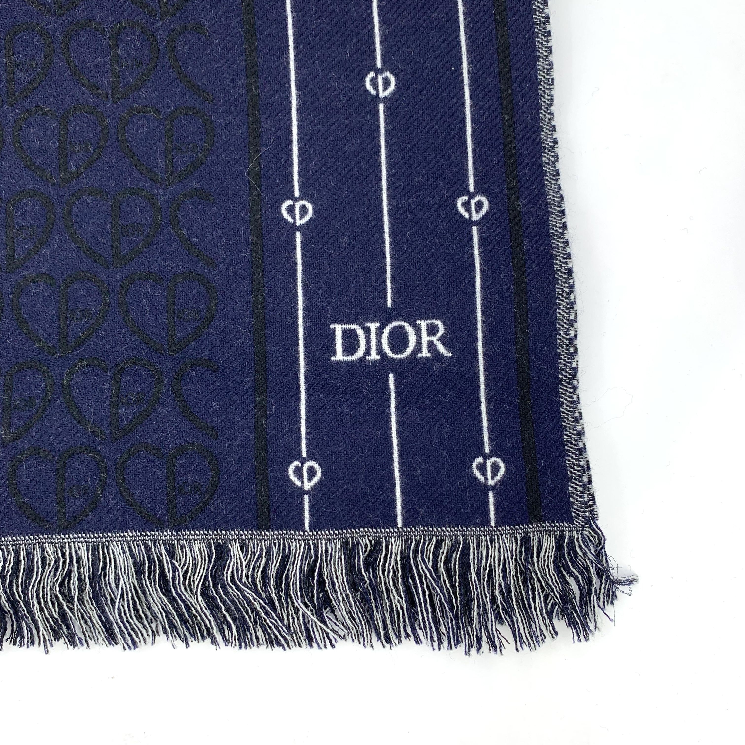 Dior Dior Dark Blue CD Wool Fringe Scarf (45×190cm) Size ONE SIZE - 8 Thumbnail