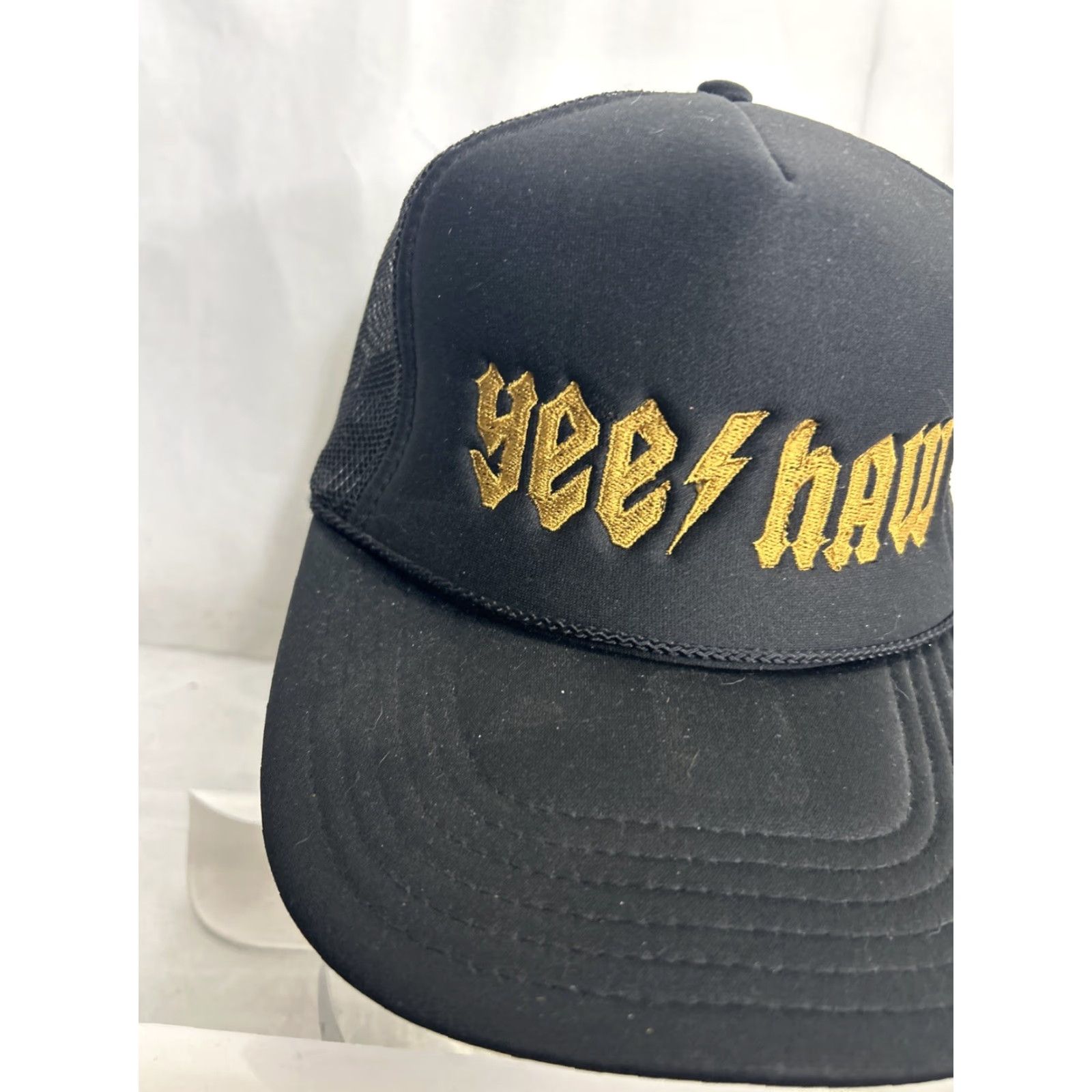 Vintage Yee Haw Trucker Hat Black Gold SnapBack Lighting Bolt Adjustable Men Size ONE SIZE - 3 Thumbnail