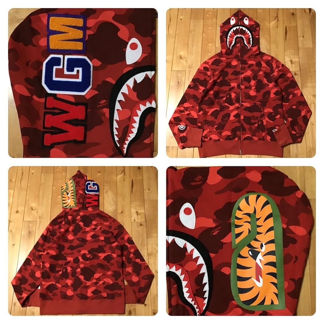 Bape BAPE WGM Shark Full Zip Hoodie Red Camo a bathing ape Size US M / EU 48-50 / 2 - 1 Thumbnail