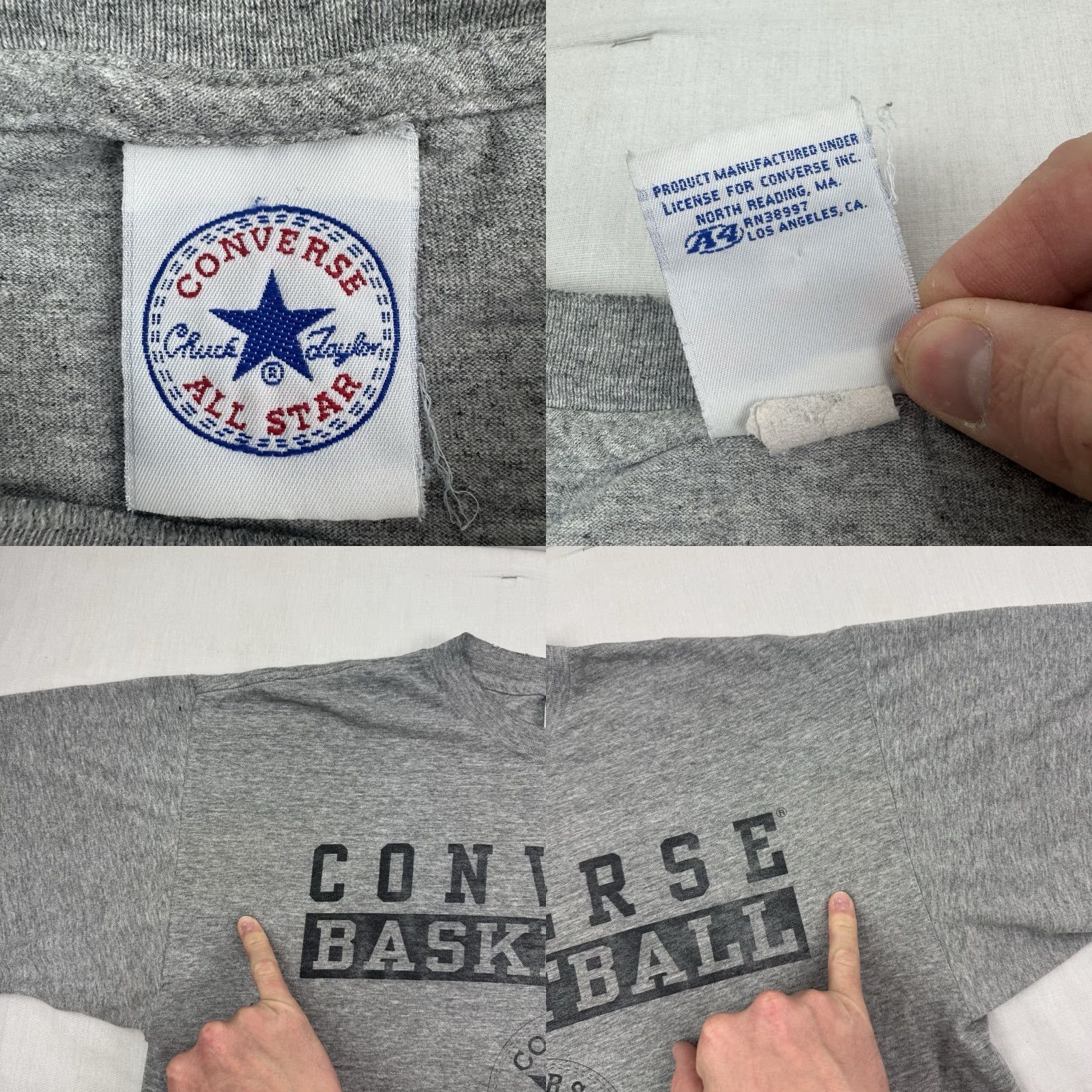 Converse VINTAGE Converse T Shirt Adult Large Gray Hipster 90s Y2K Sports Thrashed USA Mens Size US L / EU 52-54 / 3 - 8 Thumbnail