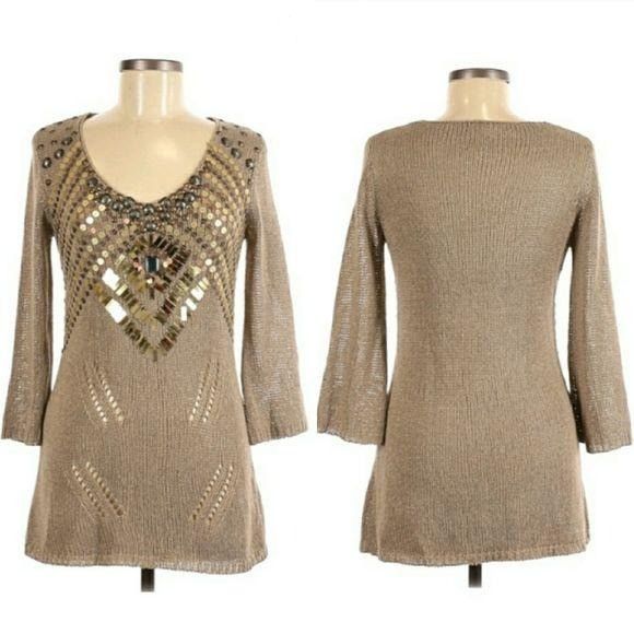 Vintage Vtg 90's Vertigo Paris Tunic Sweater Sz M Gold Sequin Beaded Size M / US 6-8 / IT 42-44 - 3 Thumbnail