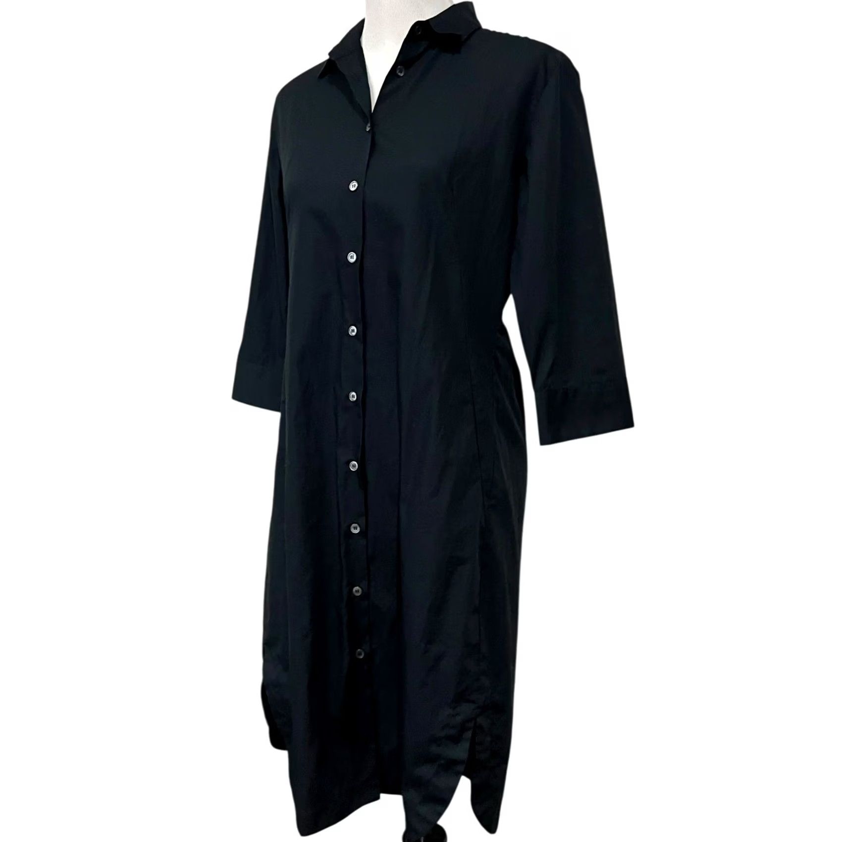 Vintage VINTAGE Caliban Shirt Dress Women Black 100% Cotton Button Front Italian Sz 46 US 10 Long Sleeve Collared Size L / US 10 / IT 46 - 3 Thumbnail