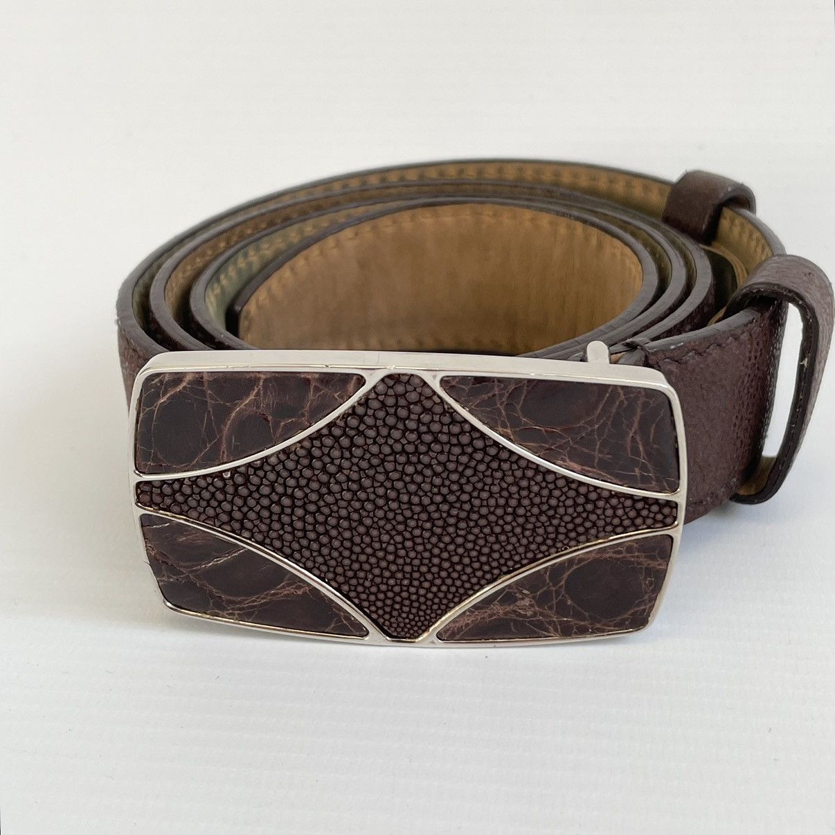 Prada Brown Leather Croc Western Buckle Belt Size 32 - 4 Thumbnail