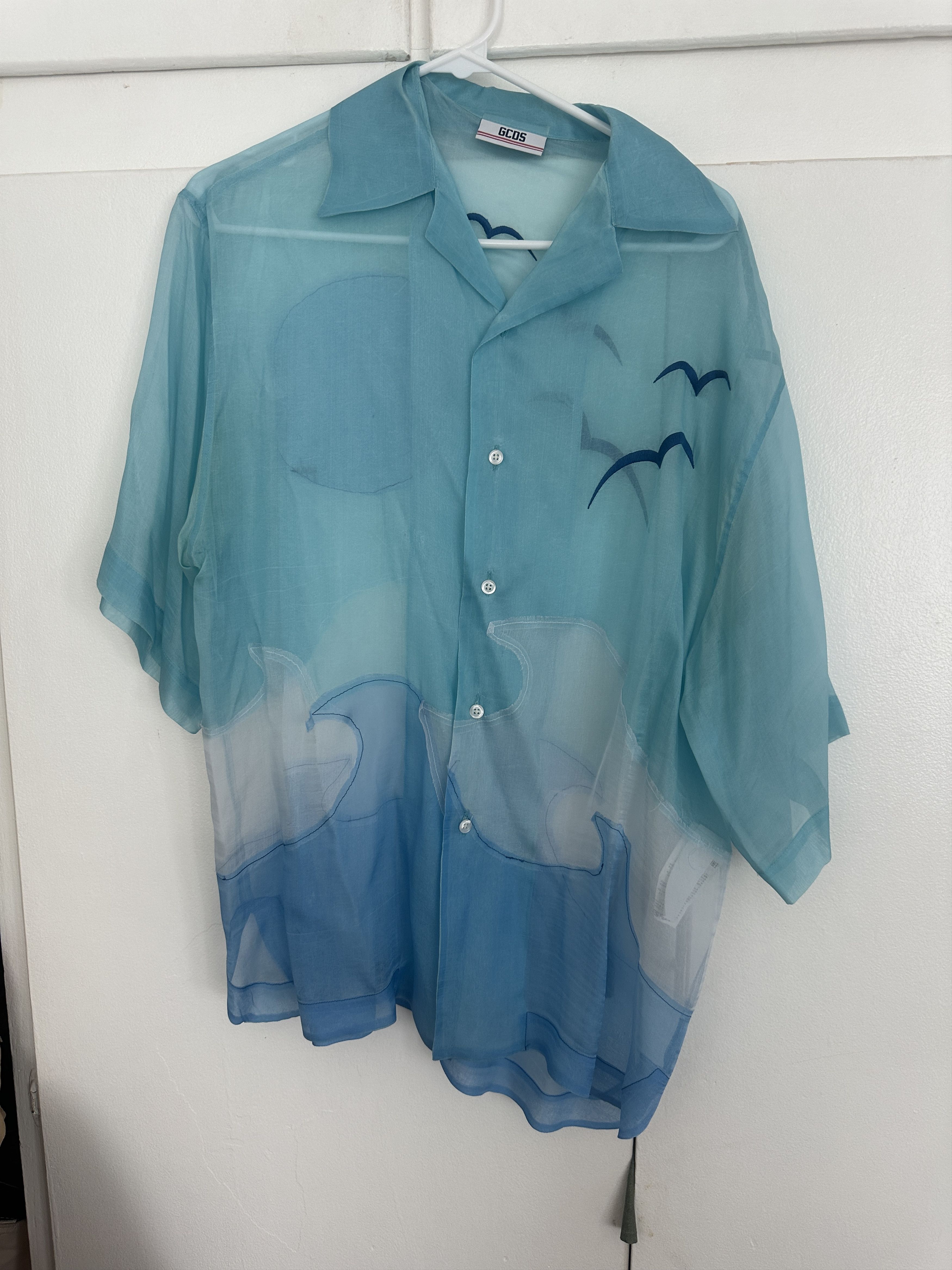 GCDS Landscape Silk Bowling Shirt - Blue - Casual Shirts Size US S / EU 44-46 / 1 - 2 Thumbnail