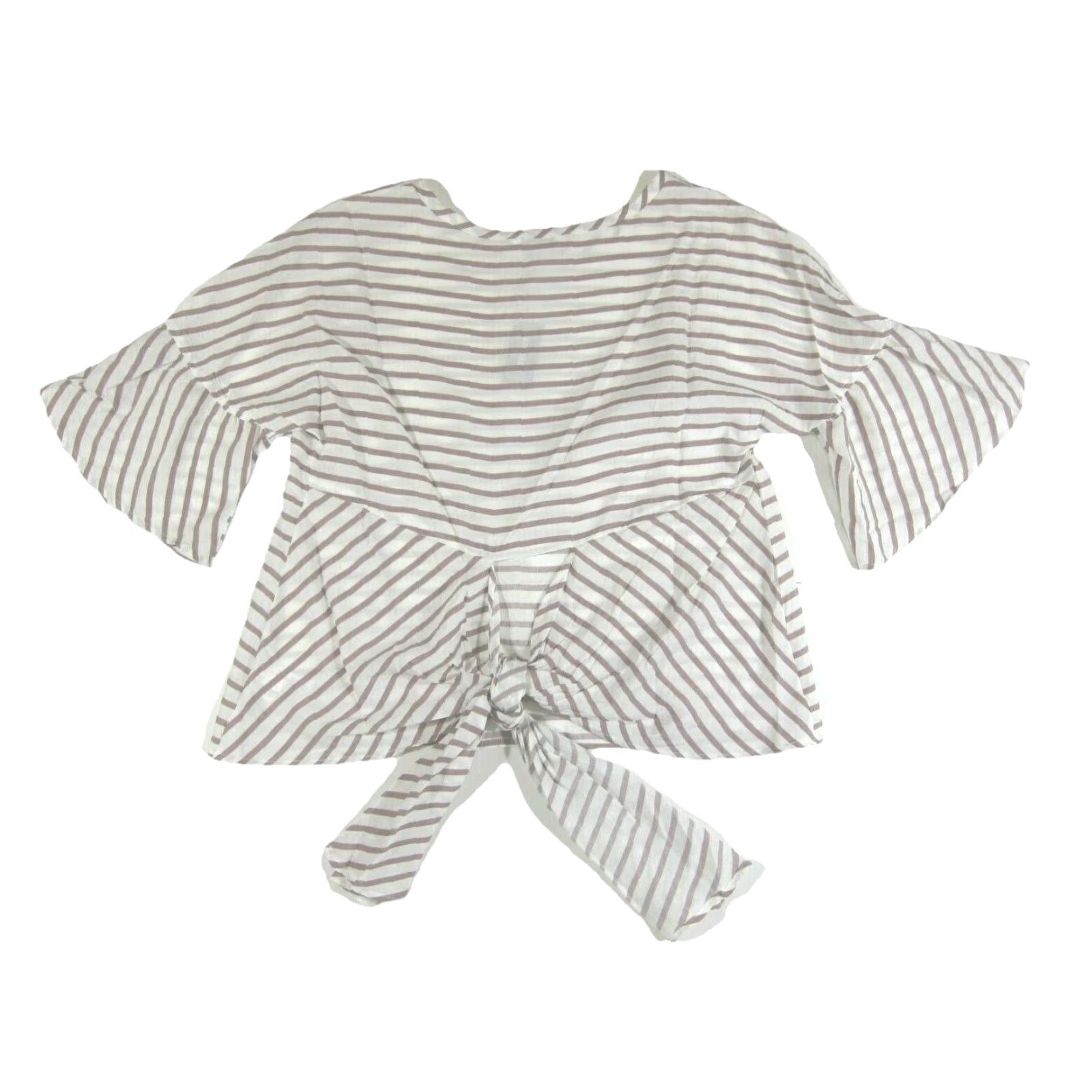 Express NWT Express Tunic Blouse Women Medium Stripe Flare Sleeve Rayon White Brown Size M / US 6-8 / IT 42-44 - 2 Thumbnail