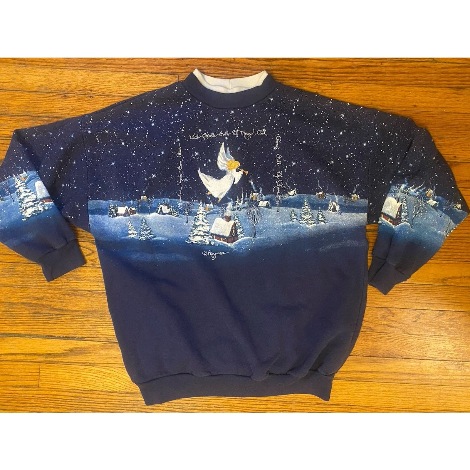Vintage VTG Angel Snow Nature Sweatshirt L Classic AOP Blue Pullover Size US L / EU 52-54 / 3 - 1 Thumbnail