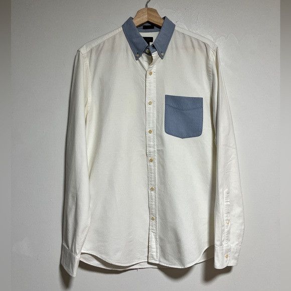 J.Crew J.Crew Slim Fit Oxford Shirt – White w/ Blue Collar – Size M Size US M / EU 48-50 / 2 - 1 Thumbnail