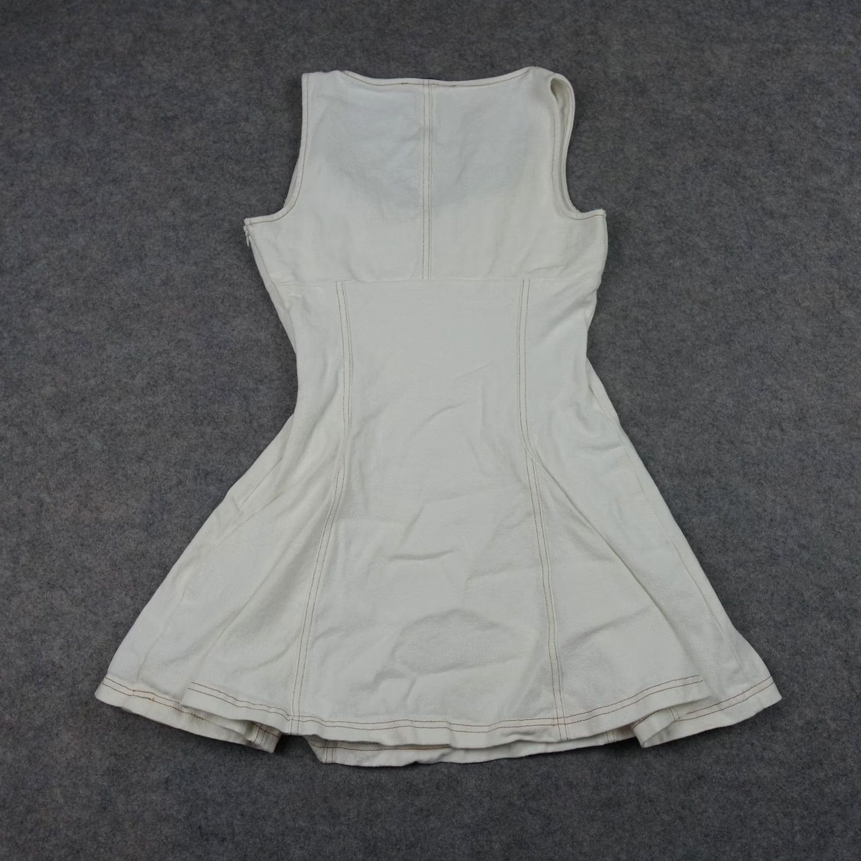 Vintage En Saison Dress Womens M White Cotton Denim Fit & Flare Square Neck Sleeveless Short Casual 100% Cotton Size M / US 6-8 / IT 42-44 - 5 Thumbnail
