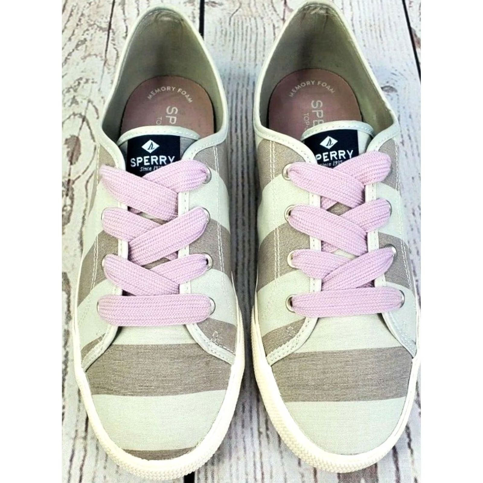 Sperry Sperry Lounge LTT Women’s 6 M Light Blue Gray Striped Canvas Slip-On Sneakers Size US 6 / IT 36 - 3 Thumbnail