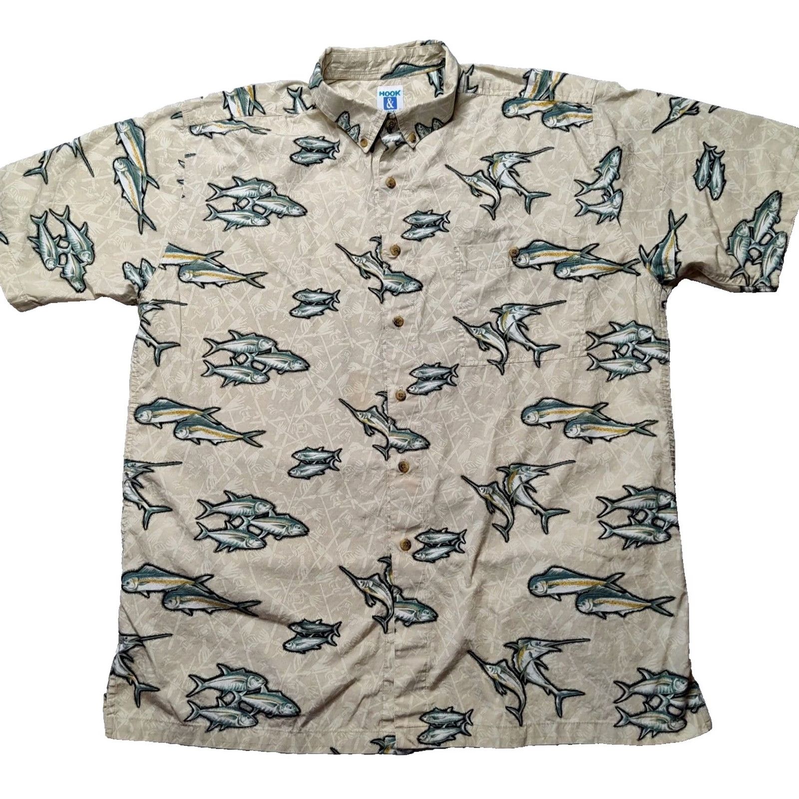 Gloverall Hook & Tackle Men L Allover Fish Print Short Sleeve Button-Up Shirt Size US L / EU 52-54 / 3 - 2 Thumbnail