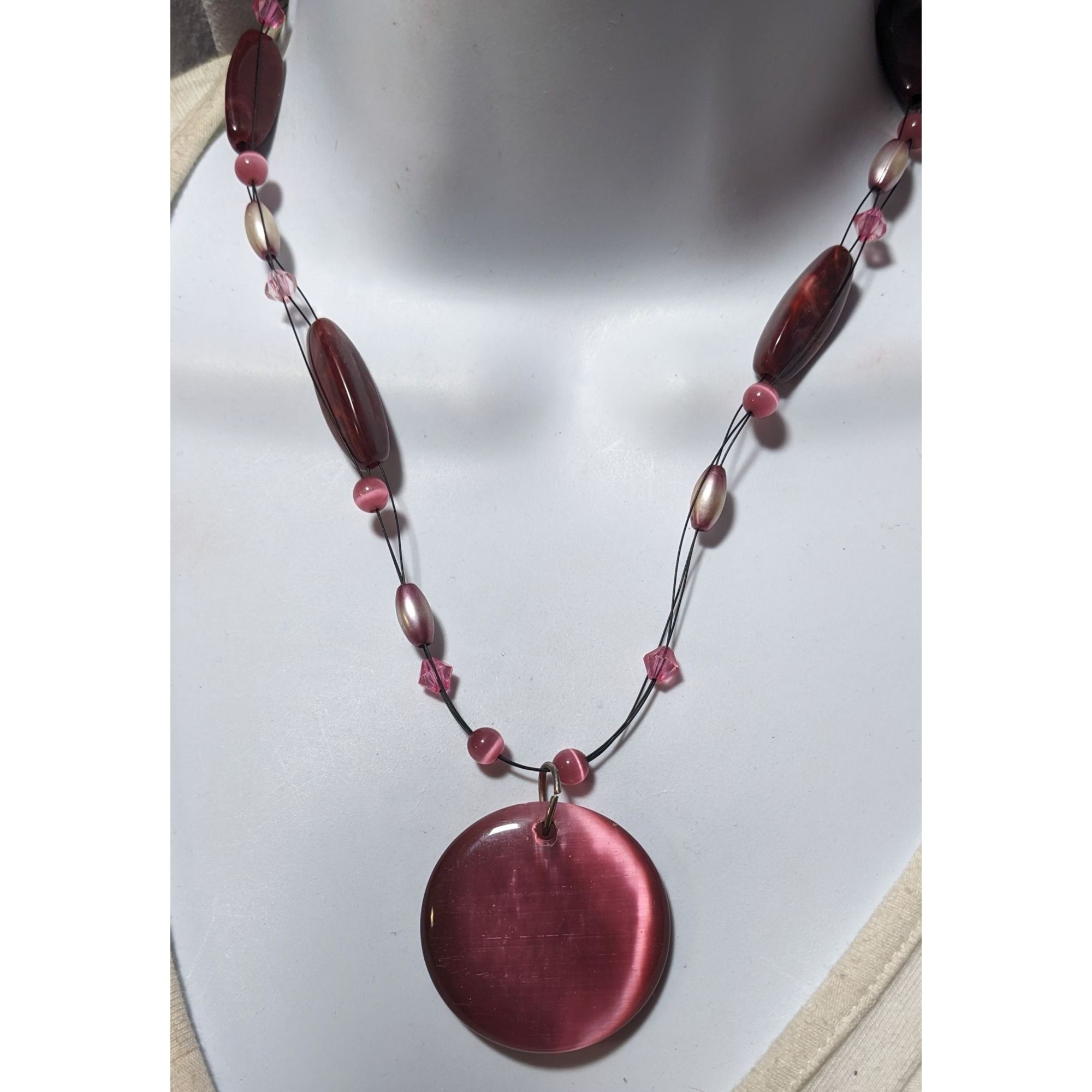Other Rose Pink Glass Beaded Cateye Pendant Necklace Size ONE SIZE - 5 Thumbnail