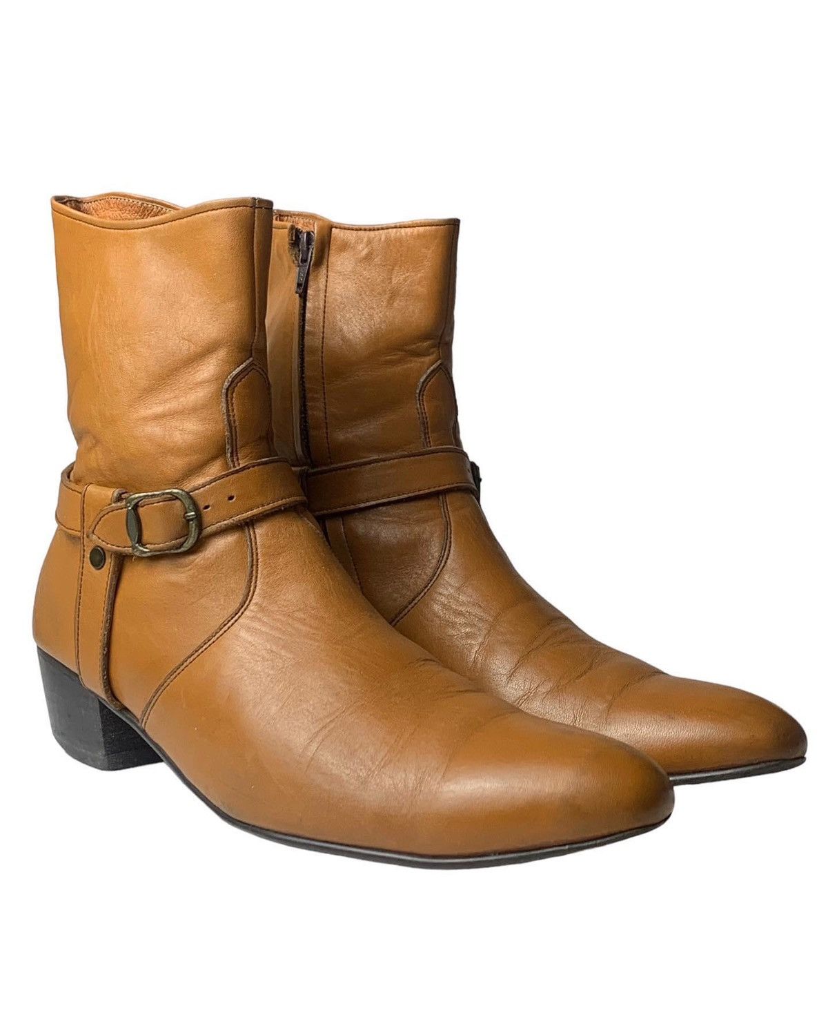 image of Leather x Vintage Renaissance Harness Boots in Orange, Men's (Size 8)