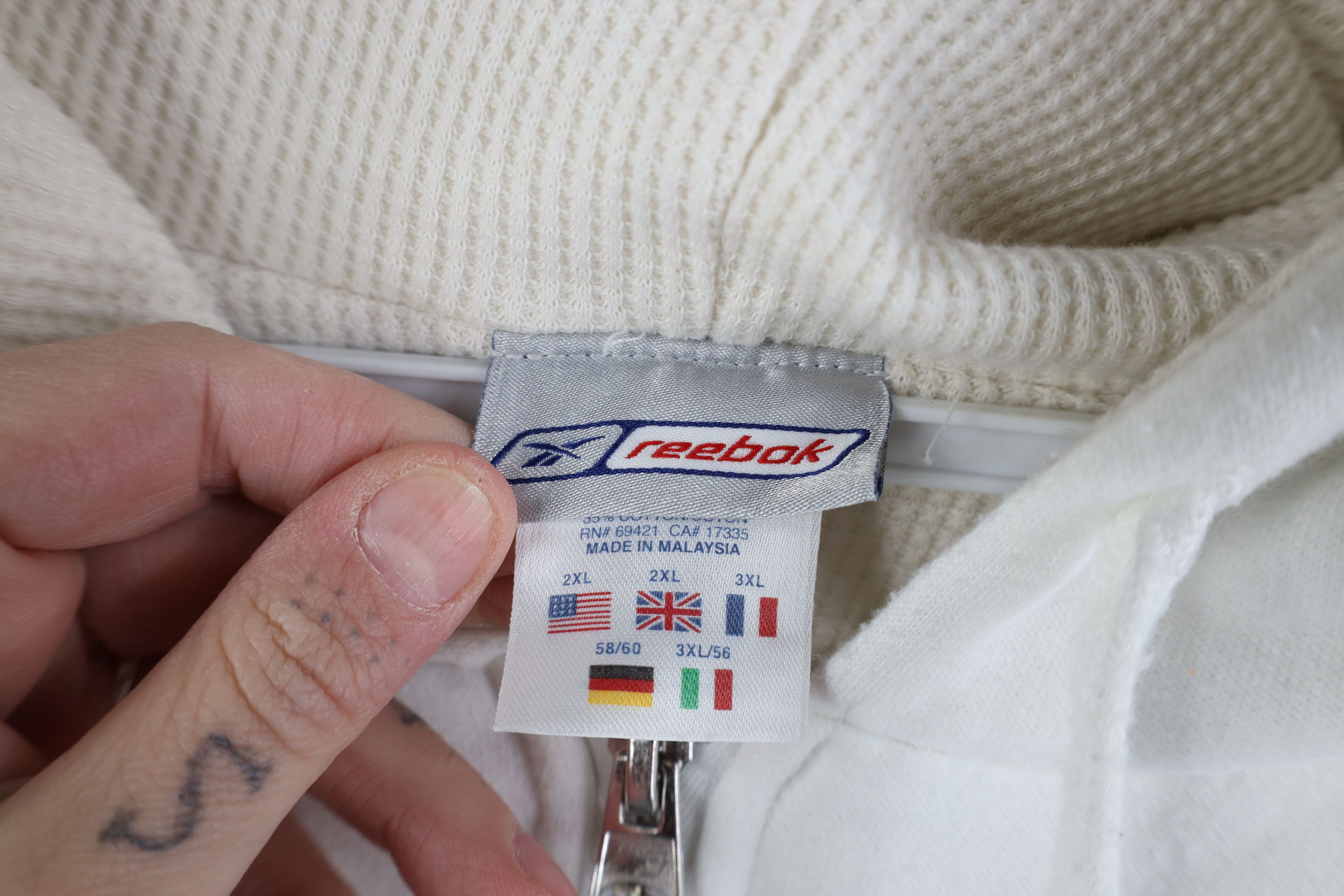 Reebok Vintage Reebok Thermal Waffle Knit Lined Zip Hoodie White Size US XXL / EU 58 / 5 - 6 Thumbnail