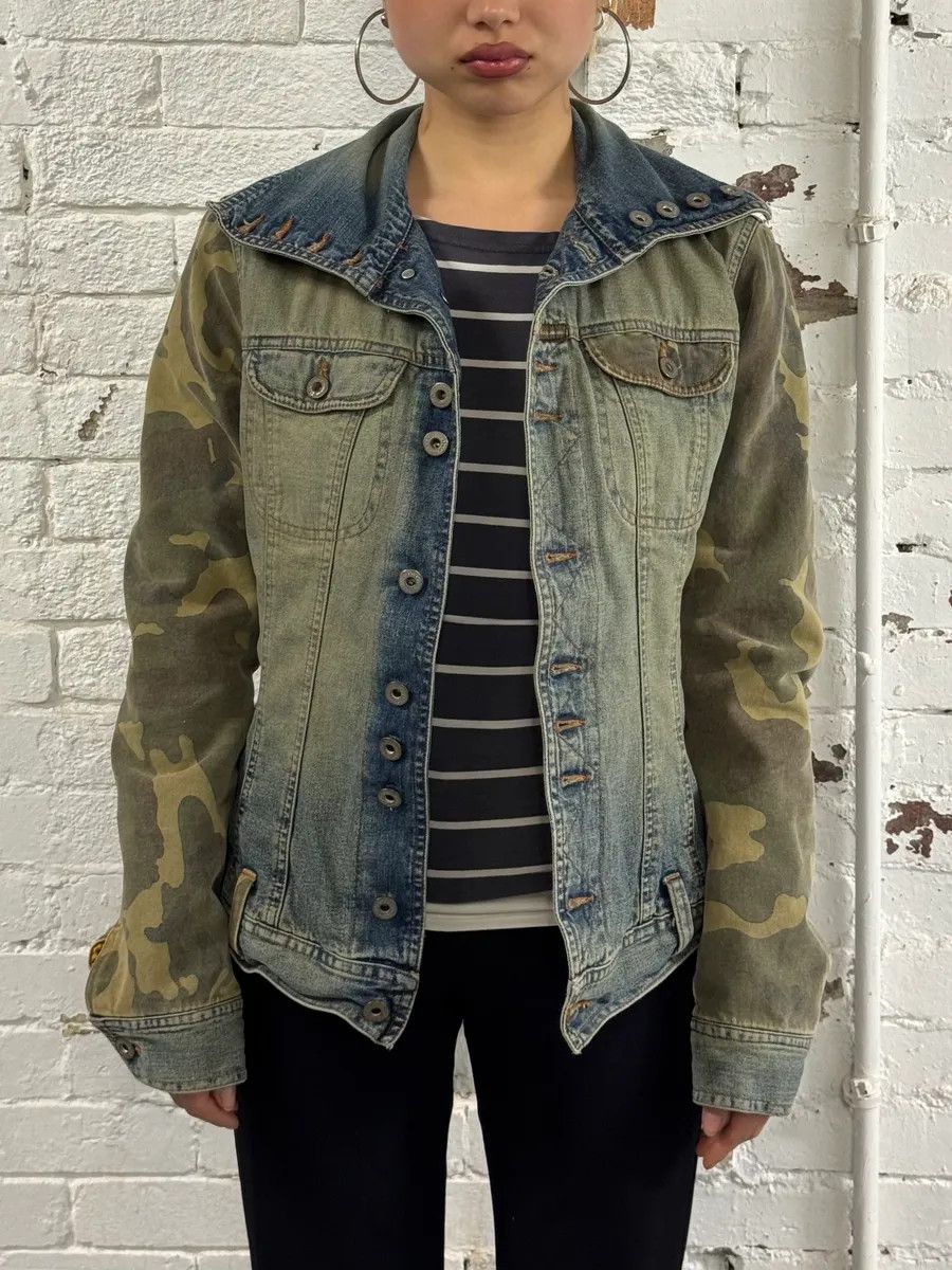 Dolce & Gabbana AW2003 Dolce & Gabbana Blue Faded Denim Camo Sleeves Jacket Size US S / EU 44-46 / 1 - 2 Thumbnail